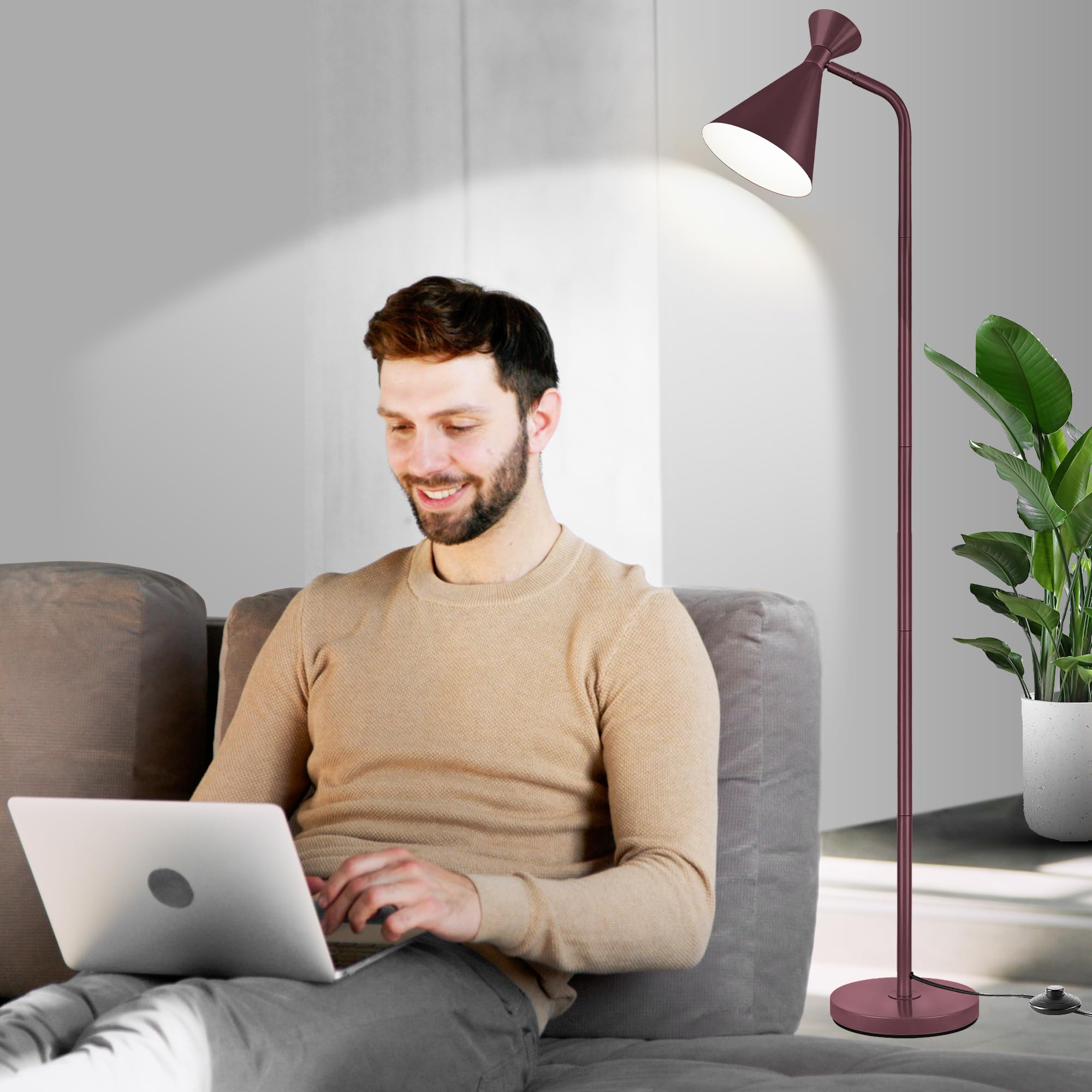 PARTPHONER Floor Lamp for Living Room, Modern Adjustable Metal Heads Standing Lamps, Simple Design Black Floor Lamp with Foot Switch for Bedroom, Office, Kids Room, Reading, Working(Bulb Not Included)