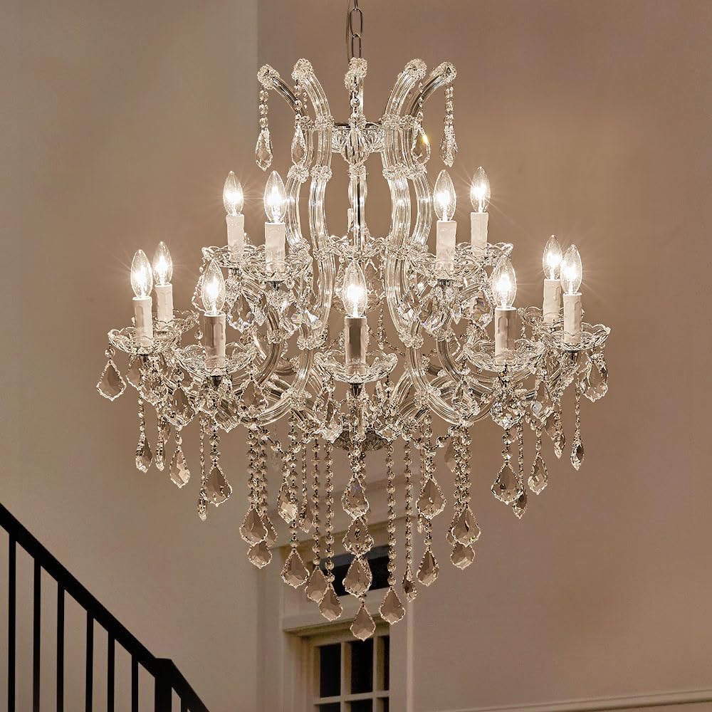 Large Gold Chandelier Light Fixtures - 36 Lights, 4 Layers Modern Crystal Chandeliers for Hotel, Lobby, Foyer, Entrance Hall, Staircase