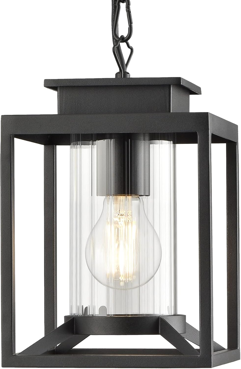 Outdoor Pendant Light, 1-Light Modern Outdoor Hanging Lantern with Adjustable Chain, Exterior Hanging Porch Light in Black Finish with Cylinder Glass, 2353/1H