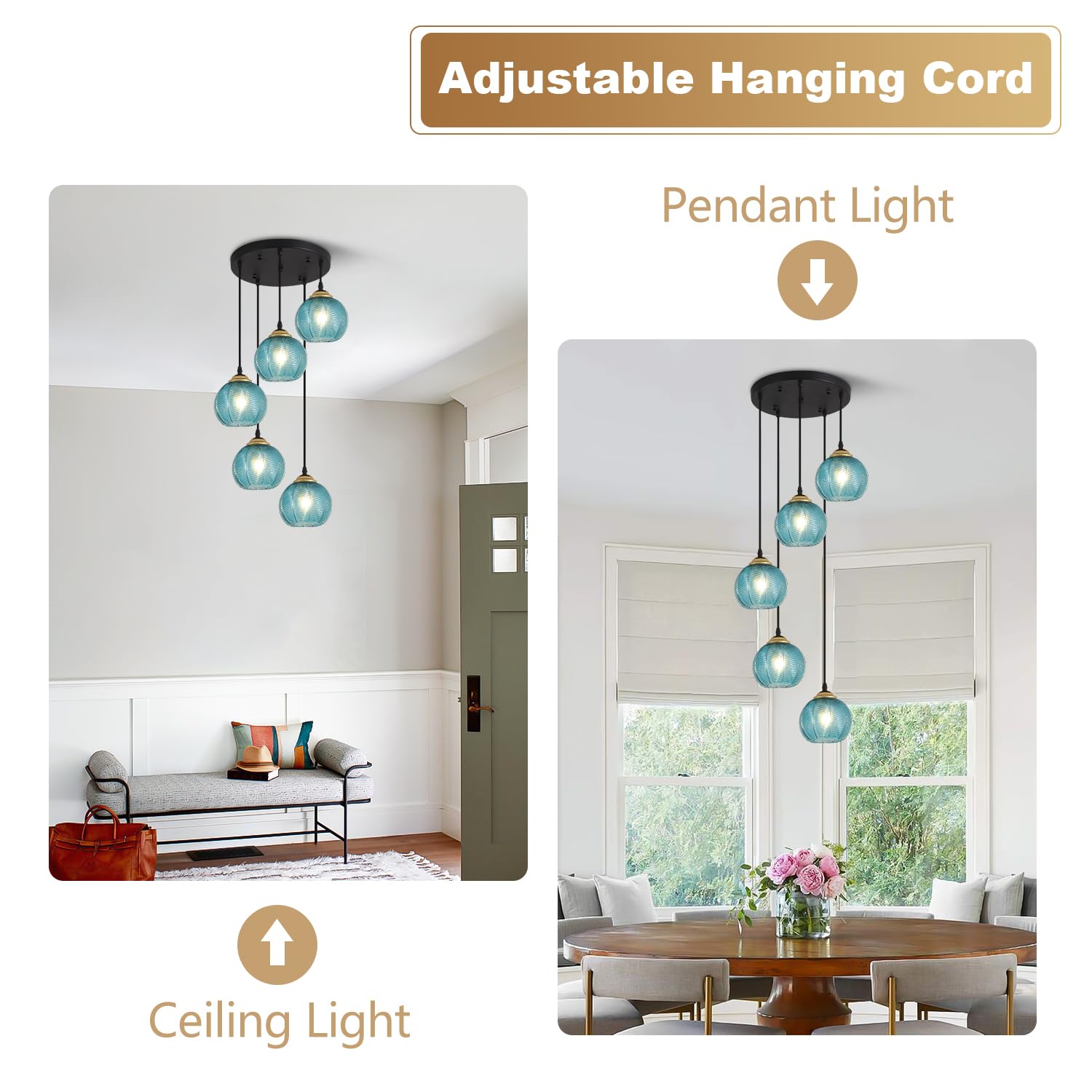 KCO Lighting 3-Lights Smoke Gray Glass Pendant Light Black Globe Round Cluster Chandelier Mid-Century Modern Multi Light Pendant Lighting Nordic Kitchen Island Light Fixture