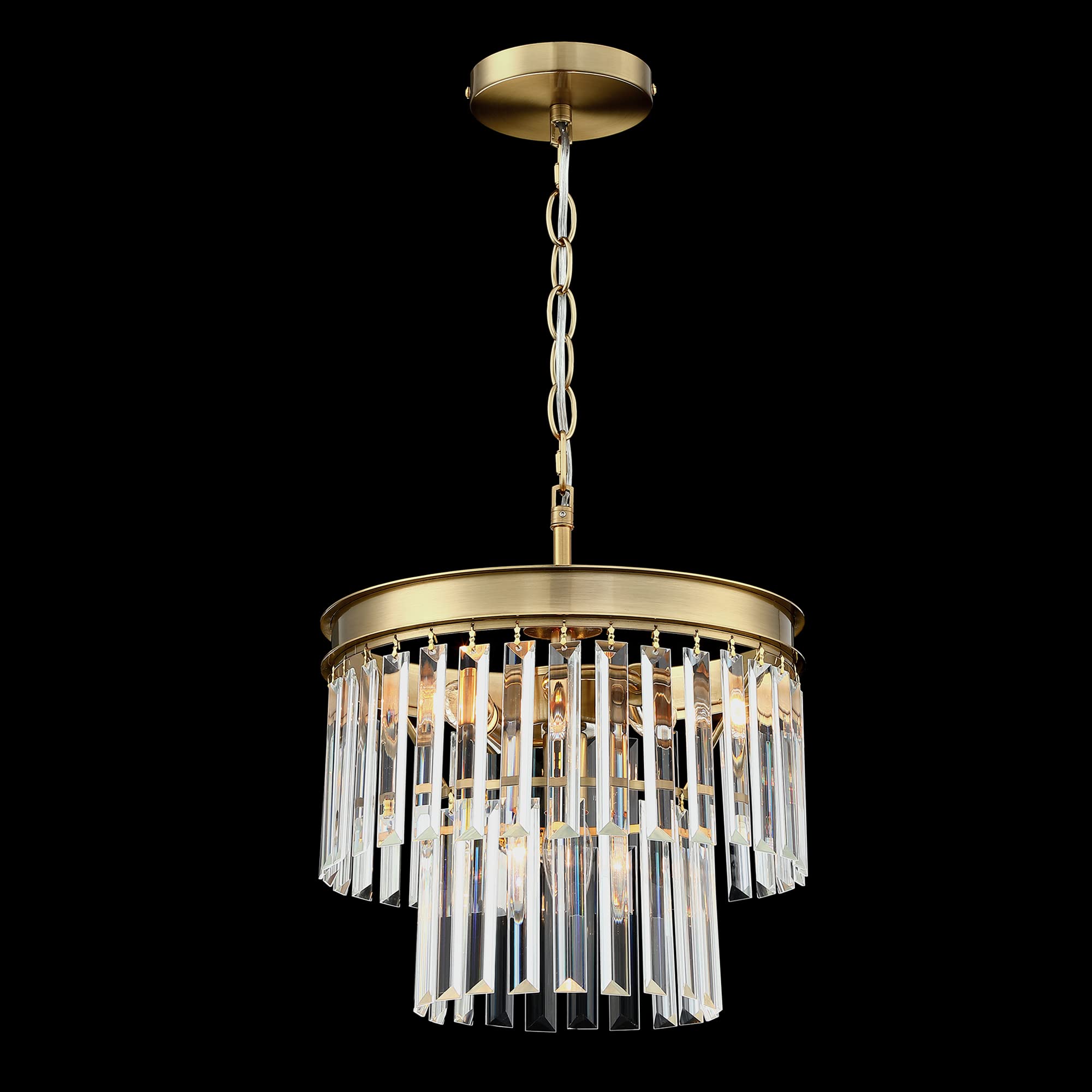 Crystal Chandelier Lighting Fixture Gold Finish 2-Tier Hanging Pendant Ceiling Lights for Living Room Bedroom Dinning Room Hallway