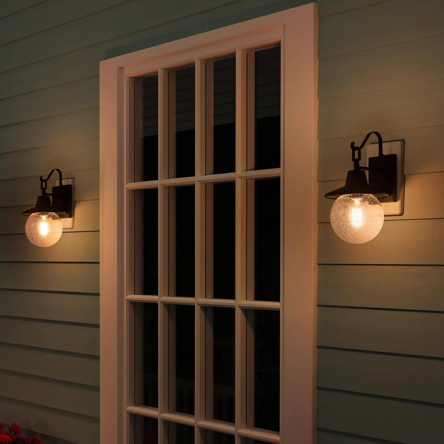 Farmhouse Outdoor Wall Lights, Bronze Exterior Wall Sconces Light Fixture with Seeded Glass, Modern Globe Waterproof Lanterns for Front Door, Entry, Porch, Patio, and Gazebo