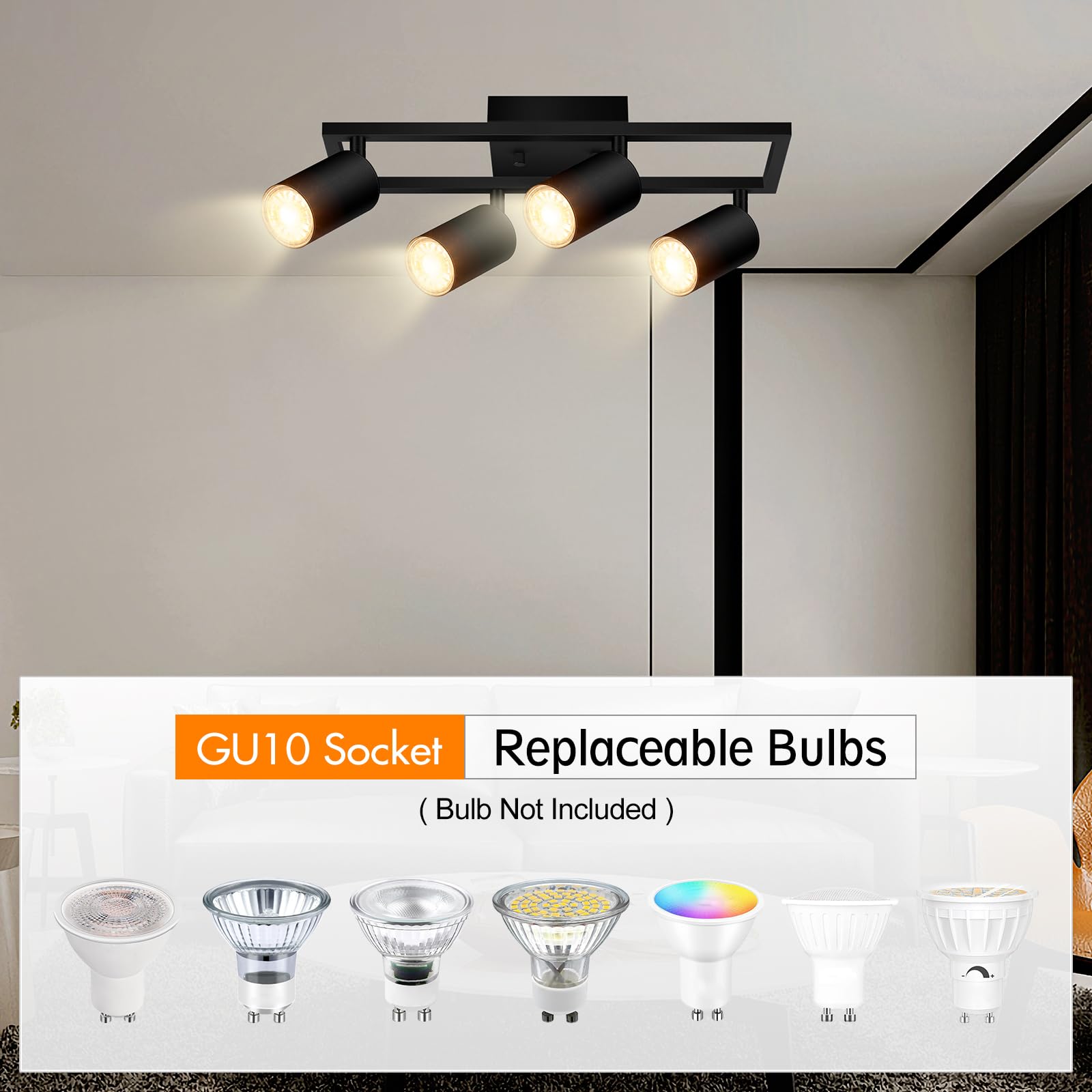 Track Lighting Fixtures Ceiling, 3 Way Track Lighting Kit, LED Track Lighting with Rotatable Light Heads, Modern Ceiling Spot Lighting for Kitchen/Bedroom/Living Room, GU10 Bulb Not Included