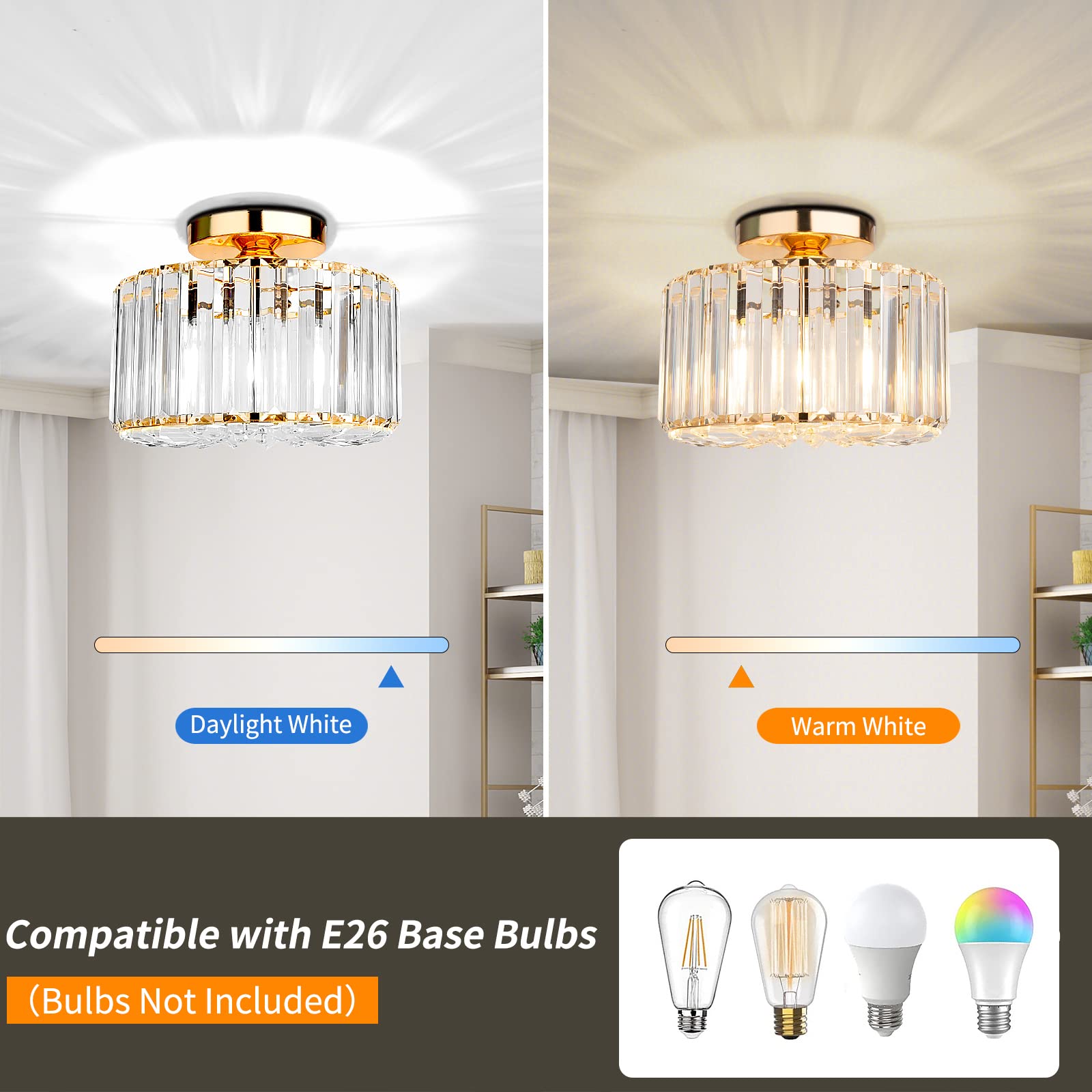 Semi Flush Mount Ceiling Light - Crystal Chandelier Modern Ceiling Light Fixture Hallway Light Fixtures Ceiling Gold Flush Mount Ceiling Light for Porch Kitchen Bedroom Living Room Entryway