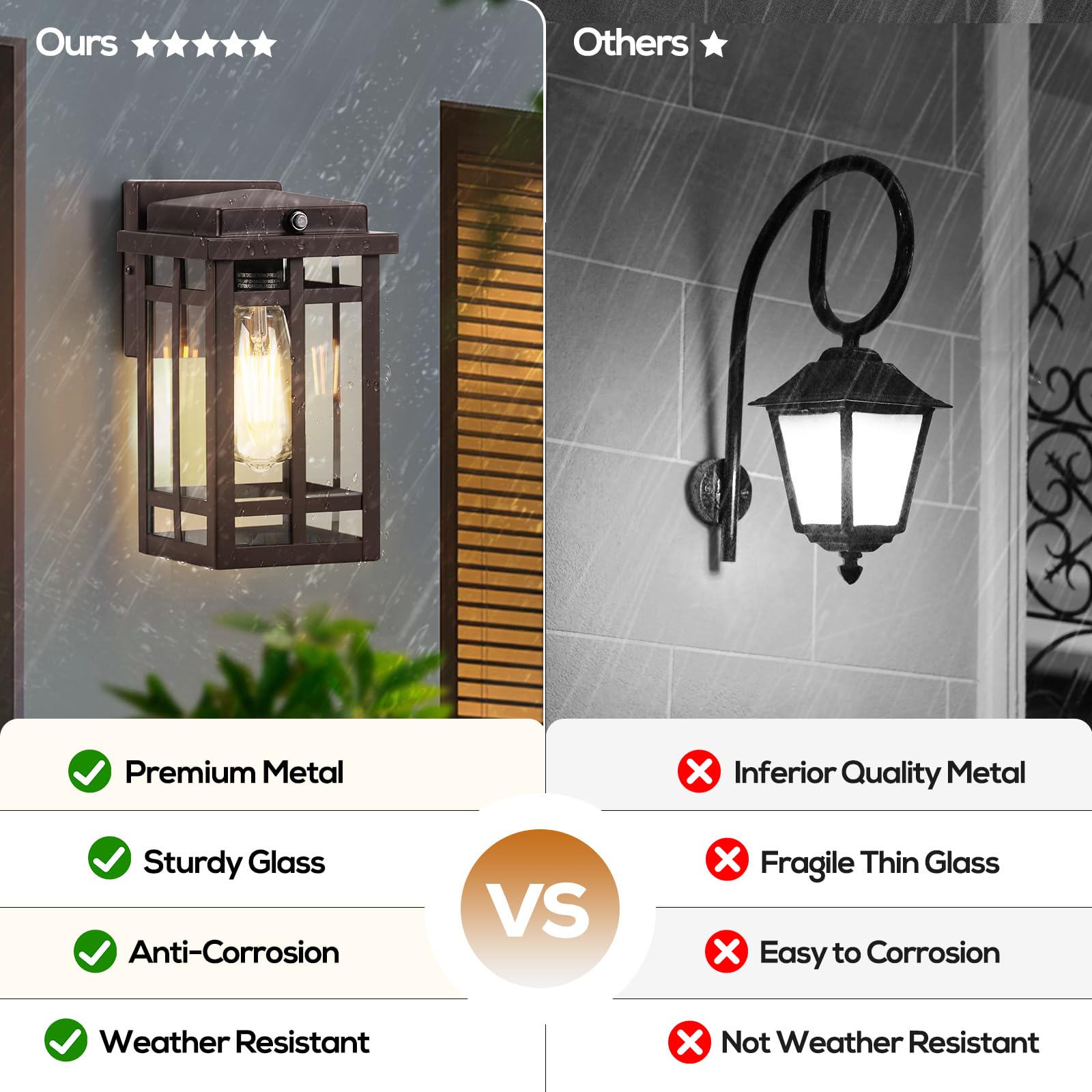 Outdoor Wall Light Fixtures 9.76'', Waterproof Porch Lights Wall Lanterns, Exterior Modern Matte Black Wall Mount Lighting, Anti-Rust E26 Socket Wall Scones for Front Door Garage, 2 Pack