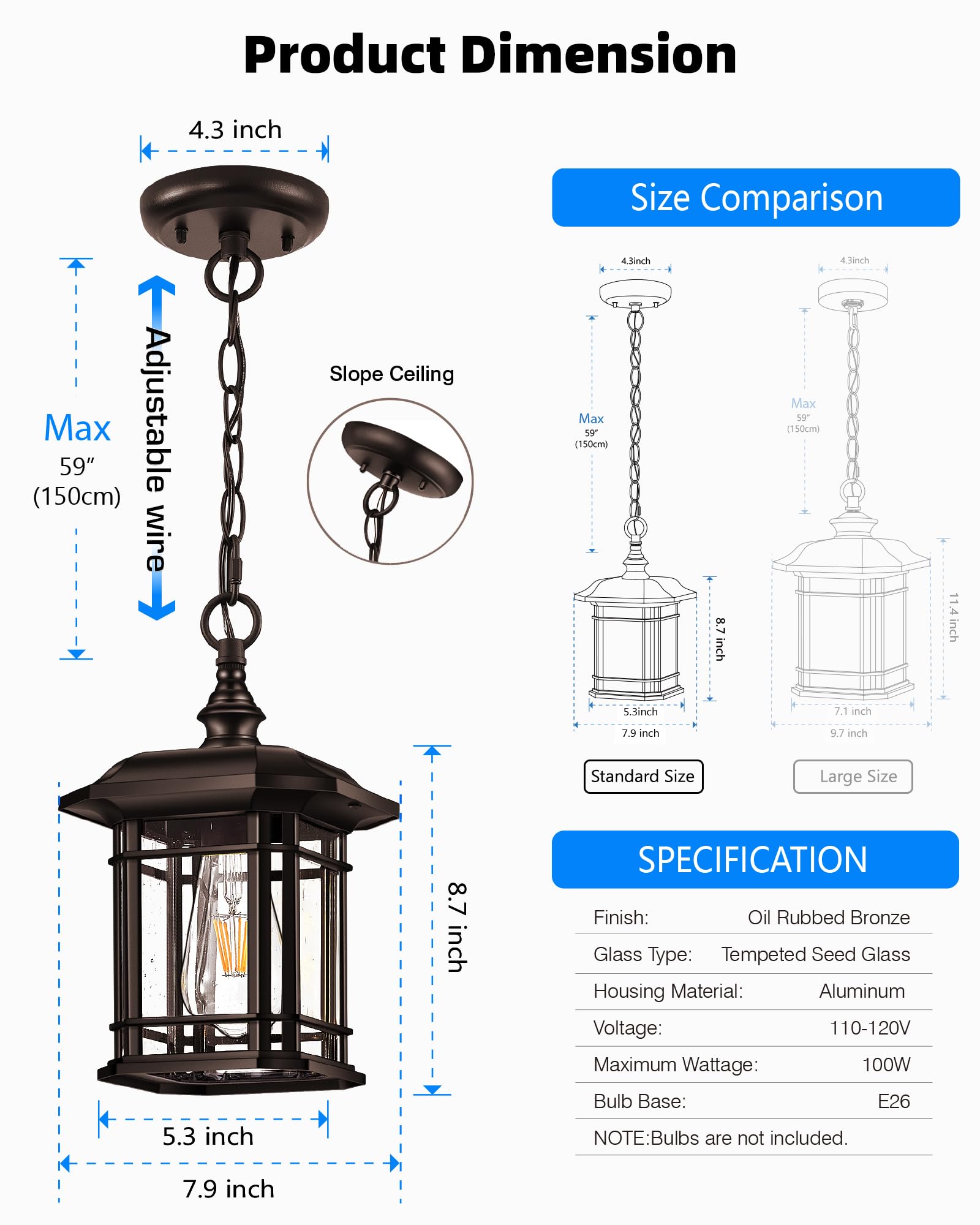 Outdoor Pendant Light, Brown Outdoor Chandelier Sconce, Oil Rubbed Bronze Porch Lights Outdoor Ceiling, Waterproof Hanging Outdoor Lights for House, Patio, Garden, Anti-Rust, 100% Aluminum