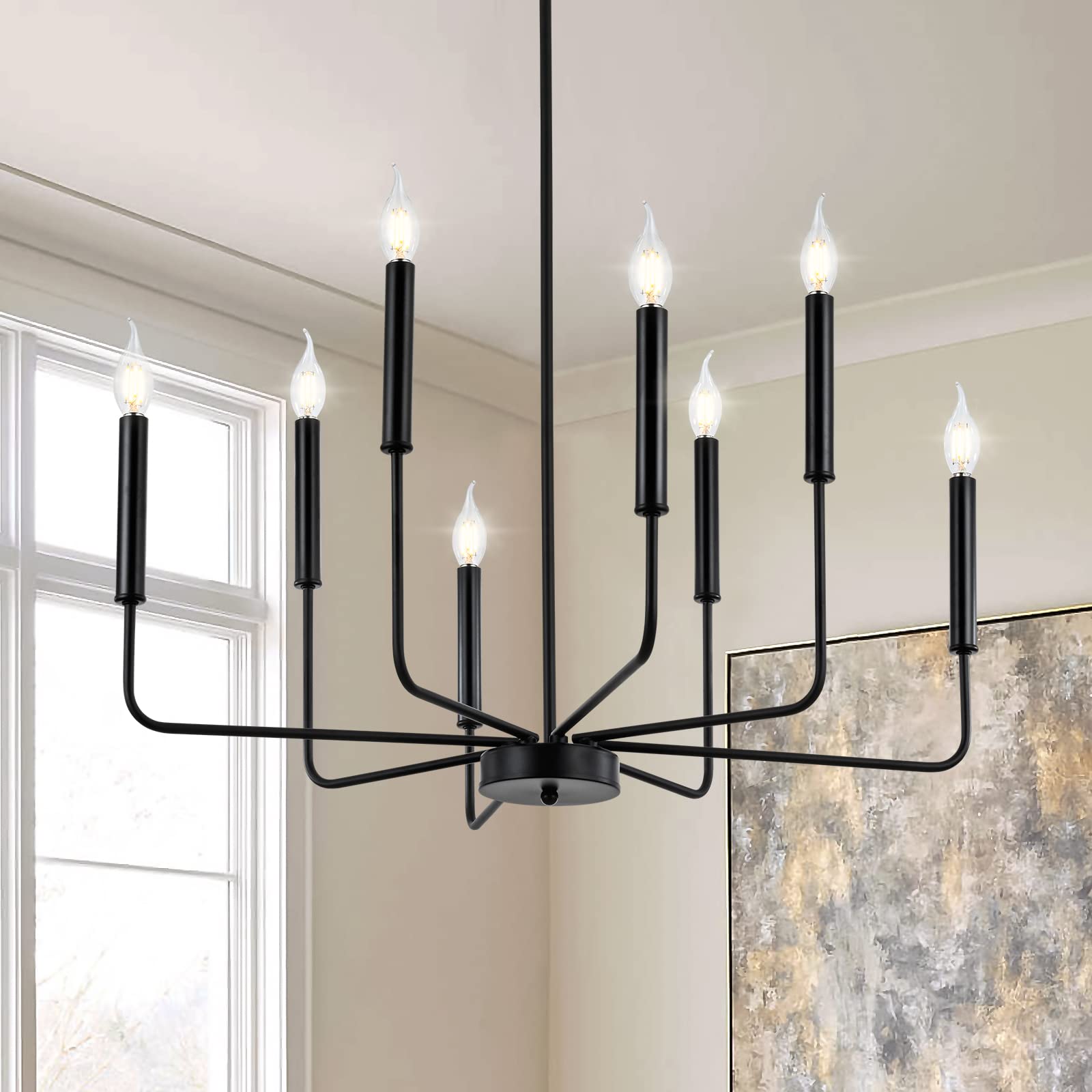 Modern Gold Farmhouse Chandeliers, 8-Light Industrial Metal Chandelier Lighting, Classic Candle Hanging Pendant Light Fixtures for Kitchen Bedroom, Dining Room, Living Room,Foyer UL Listed