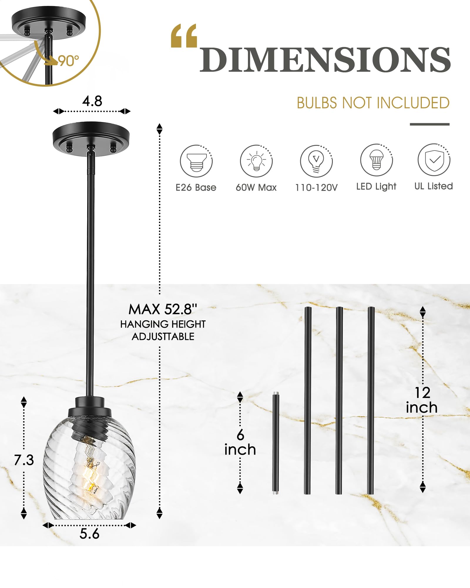 Brass Pendant Lights Kitchen Island 2 Pack, Farmhouse Gold Pendant Light with Clear Glass Globe Shade, Kitchen Island Lighting for Dining Room Entryway, AD-22280-1P2-GD-C