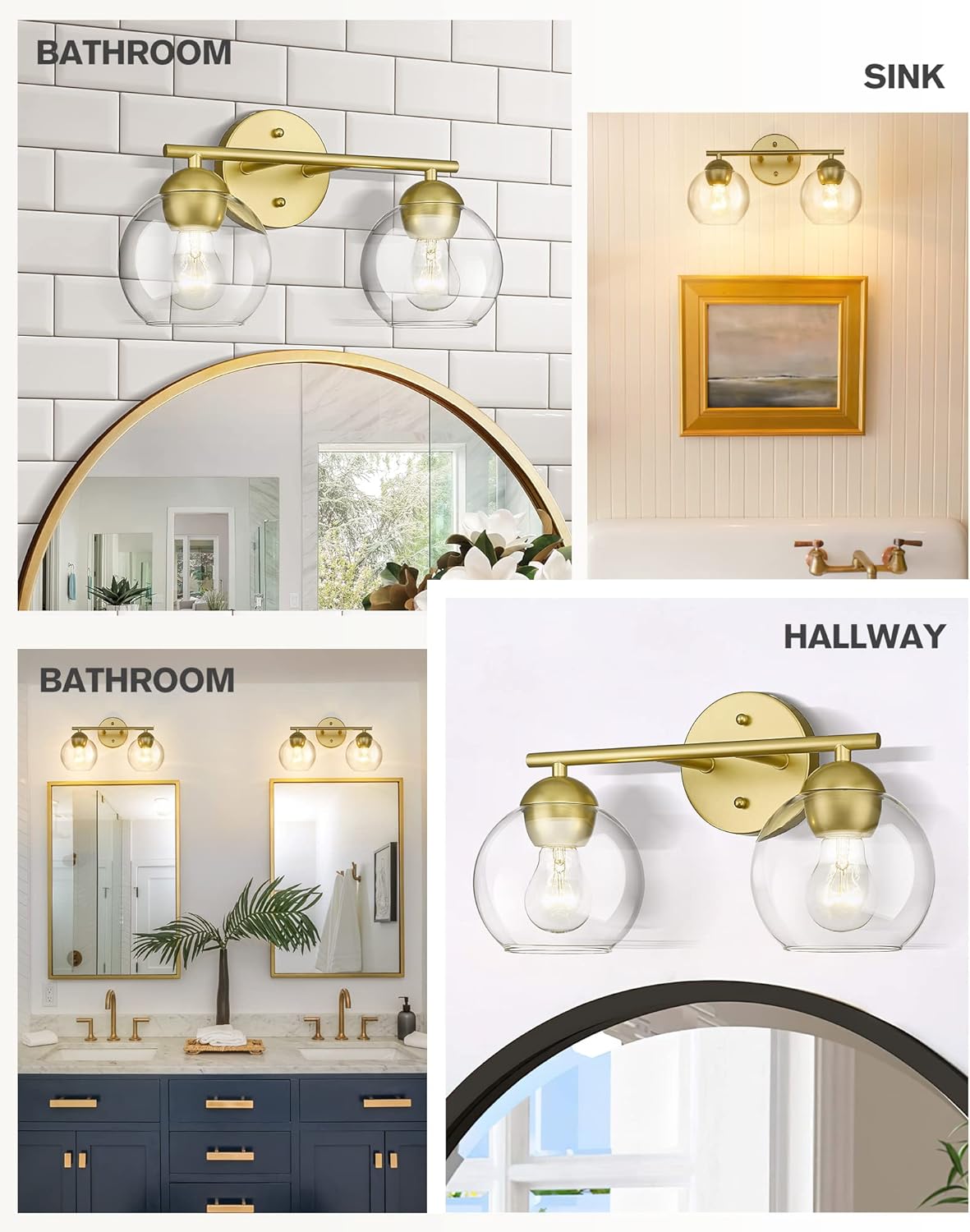 Black Vanity Lights for Mirror, Modern Farmhouse 2-Light Bathroom Light Fixtures Globe Bathroom Vanity Light with Milk Glass Shade, VL114-BK-ML-2