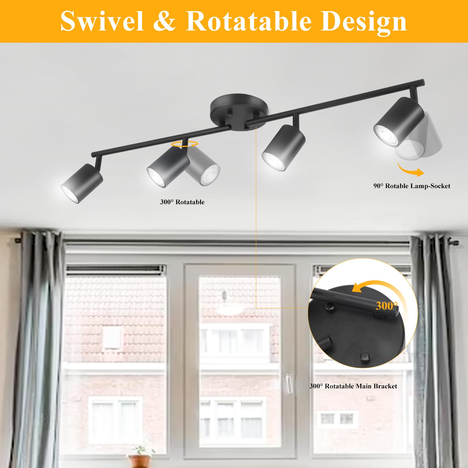 LED 2 Light Track Lighting Kit, Black 2 Way Ceiling Spot Lighting, Flexibly Rotatable Light Head for Kitchen, Living Room, Bedroom, GU10 Bulb Not Included