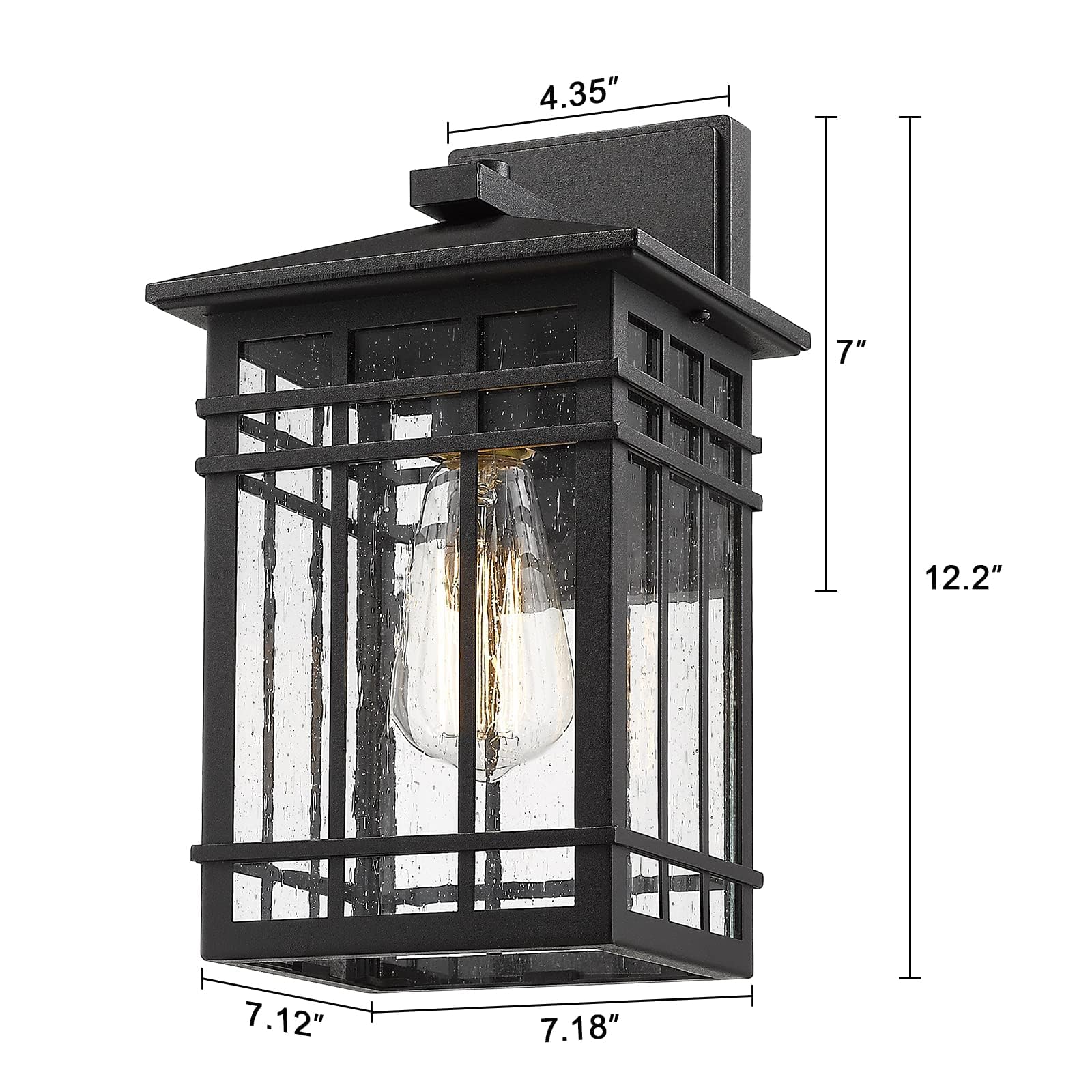 Outdoor Wall Lantern, Exterior Light Fixture Wall Mount, 1-Light Waterproof Outdoor Wall Lighting Fixture with Seeded Glass for Porch, Garage, Patio, Hallway, Entryway, Black