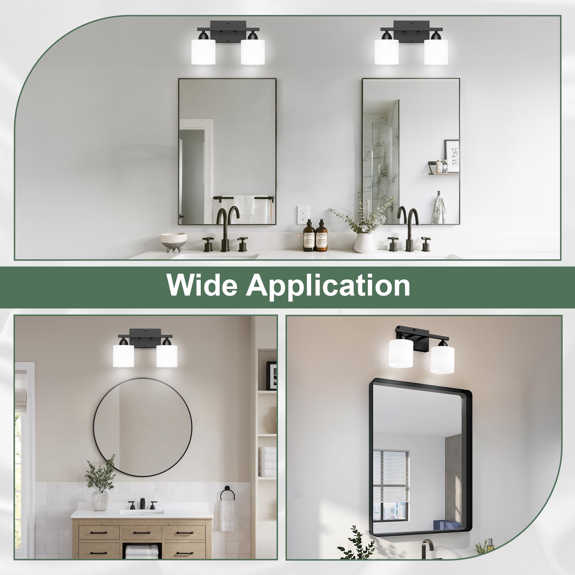 Bathroom Lighting Fixtures Over Mirror Brushed Nickel, Anti-Rust 3-Light Bathroom Vanity Lights, Modern 18Inches Wall Sconces E26 Base, Milky White Glass Shades, Bulbs Not Included