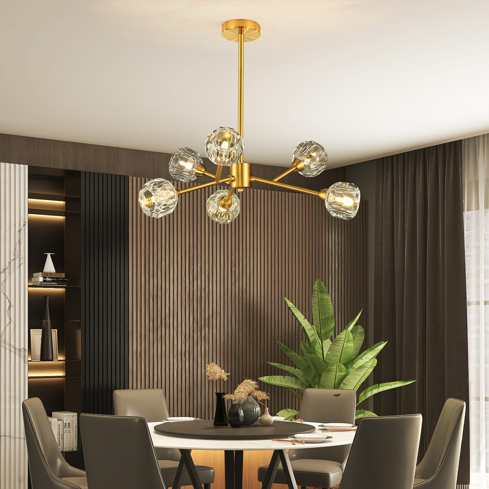 Sputnik Chandeliers for Dining Room Light Fixture, Modern Crystal Chandeliers, 9 Lights Gold Chandelier for Living Room Bedroom, Dining Room Chandelier Over Table, Kitchen Light Fixtures