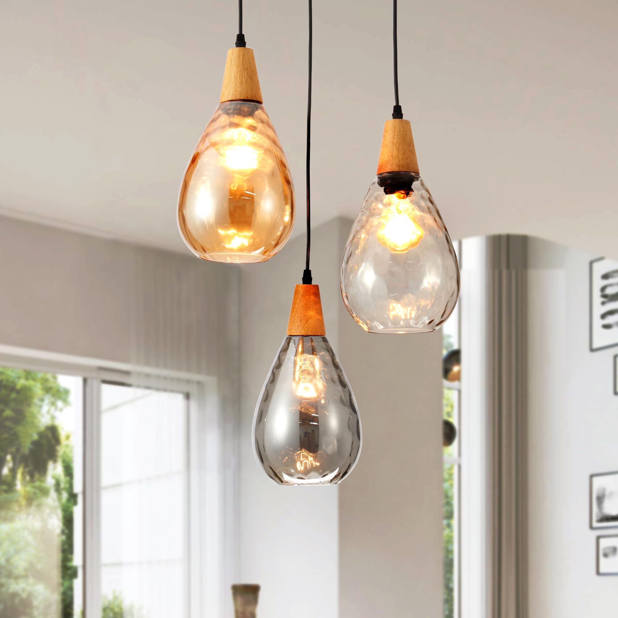 Modern 3 Lights Glass Pendant Light Smoky Gray Glass Globe Cluster Chandelier Lighting Fixtures Black Adjustable Kitchen Island Hanging Pendant Lighting Nordic Multi Lights Pendant Lamp