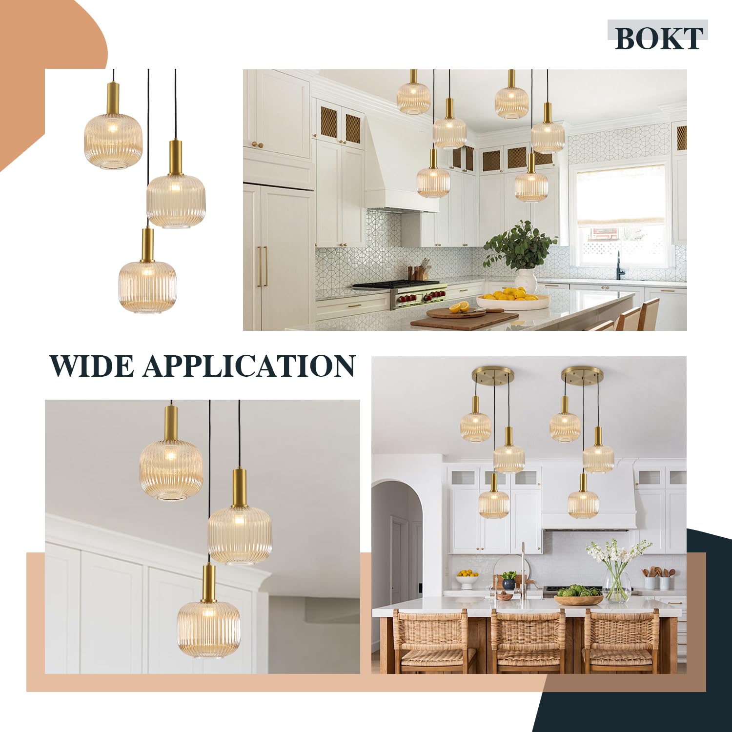 BOKT Modern Smokey Gray Glass Globe Pendant Light Adjustable 3-Light Cluster Pendant Lights Open Glass Kitchen Island Pendant Chandelier Vintage Multi Light Pendant Lighting Cluster Chandeliers