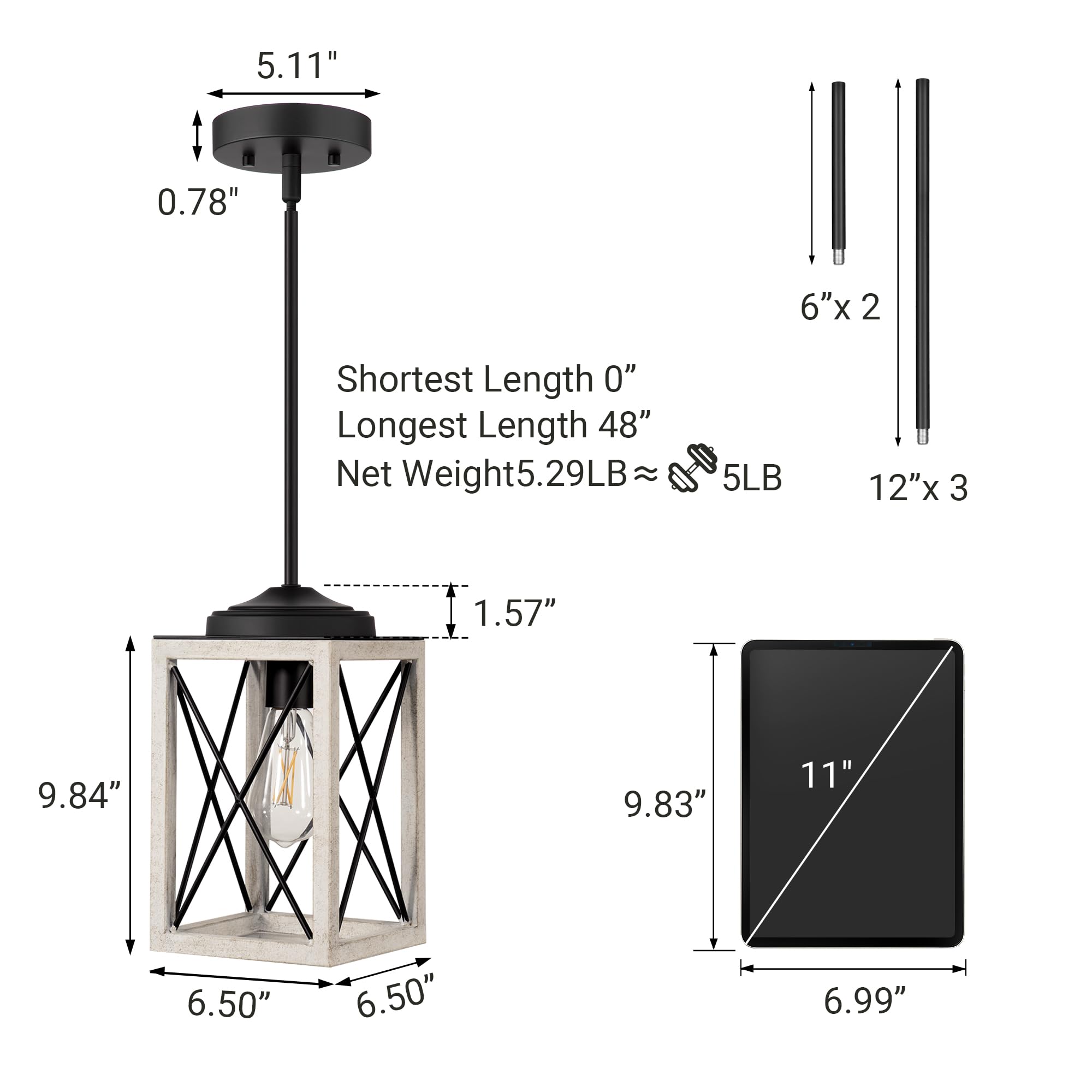 Pendant Light, Adjustable Hanging Light Fixtures for Flat and Slop Ceiling, Vintage Farmhouse Pendant Light with Wooden Grain Finish for Bedroom, Kitchen, Living Room, E26 Base