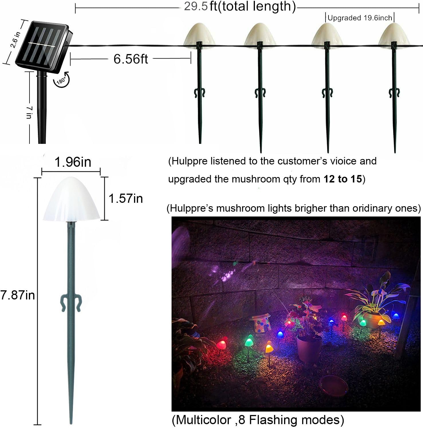 Mushroom Solar Lights-Set of 15pcs 29.5ft Fairy Solar String Light,Warm White 8 Modes Outside Solar Pathway Lights,Outdoor Decoration for Garden,Backyard,Lawn,Party,Christmas