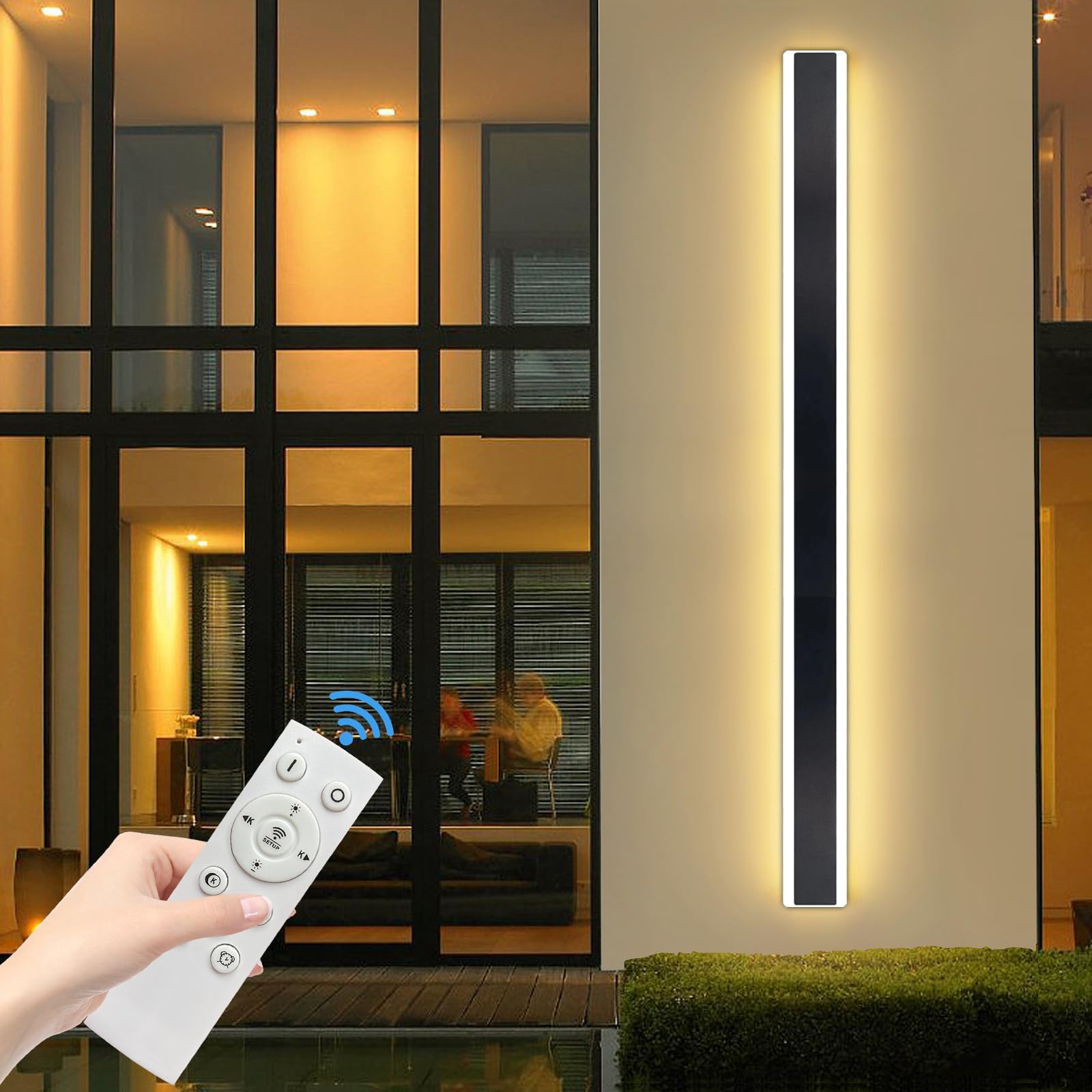 Modern Outdoor Wall Light, 11.8inch Wall Sconces with 3 Lights Color 3000K/4500K/6000k, IP65 Waterproof Black Minimalist Outside LED Strip Lights for Garage, Patio, Balcony, Fence