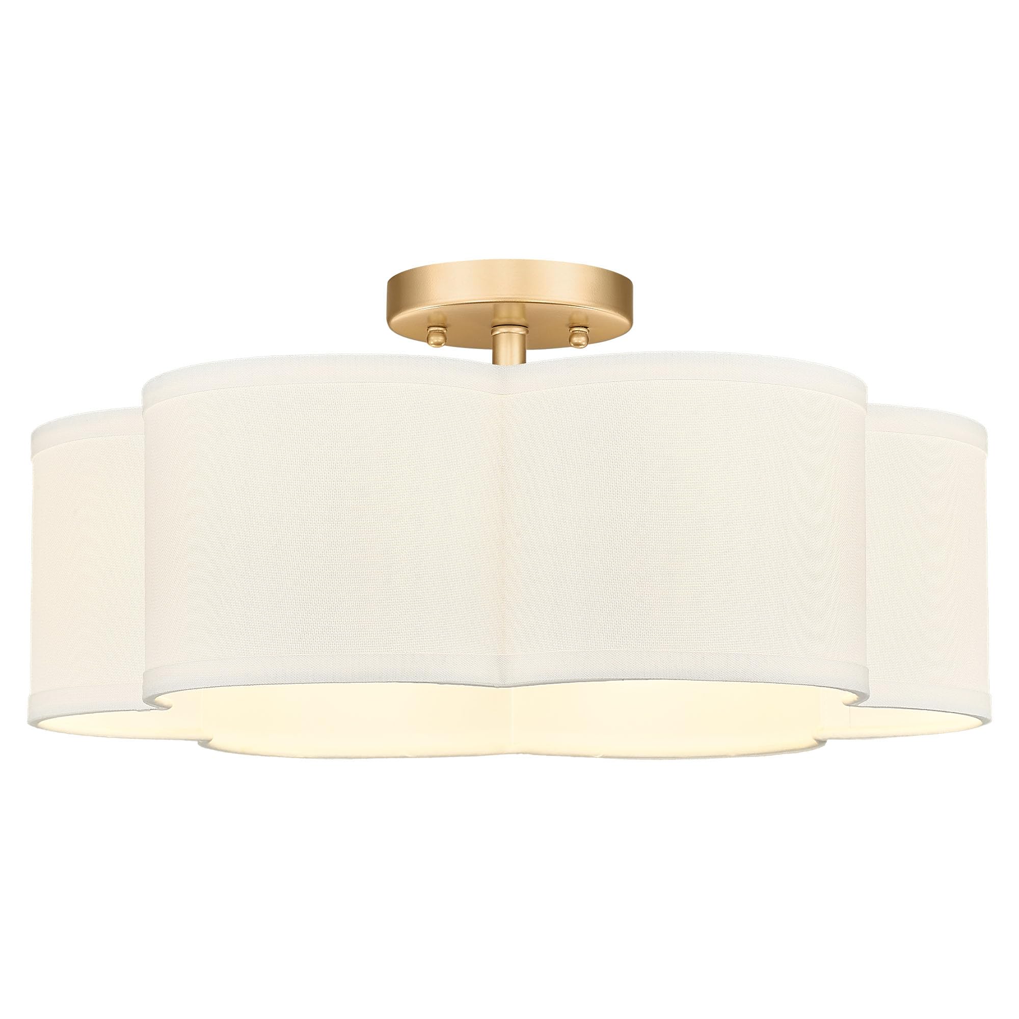 Gold Semi Flush Mount Ceiling Light, Close to Ceiling Light Fixtures with Fabric Shade in Quatrefoil Shape, Farmhouse Brass Ceiling Light for Kitchen Dining Hallway Bedroom, AD-22007-4SF-GD