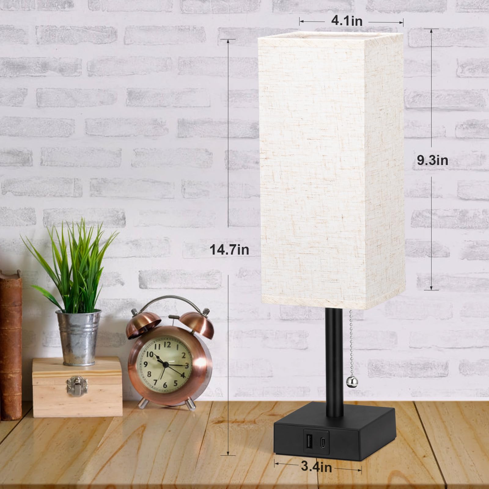 Small Table Lamp for Bedroom - Bedside Lamps for Nightstand, Minimalist Night Stand Light Lamp with Square Fabric Shade, Desk Reading Lamp for Kids Room Living Room Office Dorm