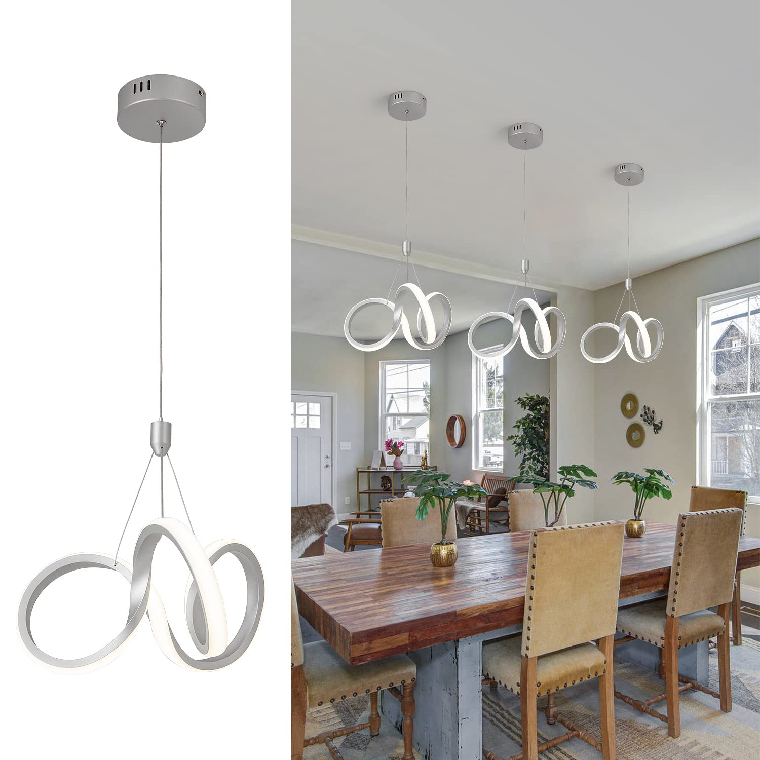 Dimmable Modern LED Chandelier for Kitchen Island Round Pendant Light, Flush Mount Modern Simple Irregular Ring Pendant Light Fixture for Bedroom, Living Room, Dining Room, 4000K(15W)…