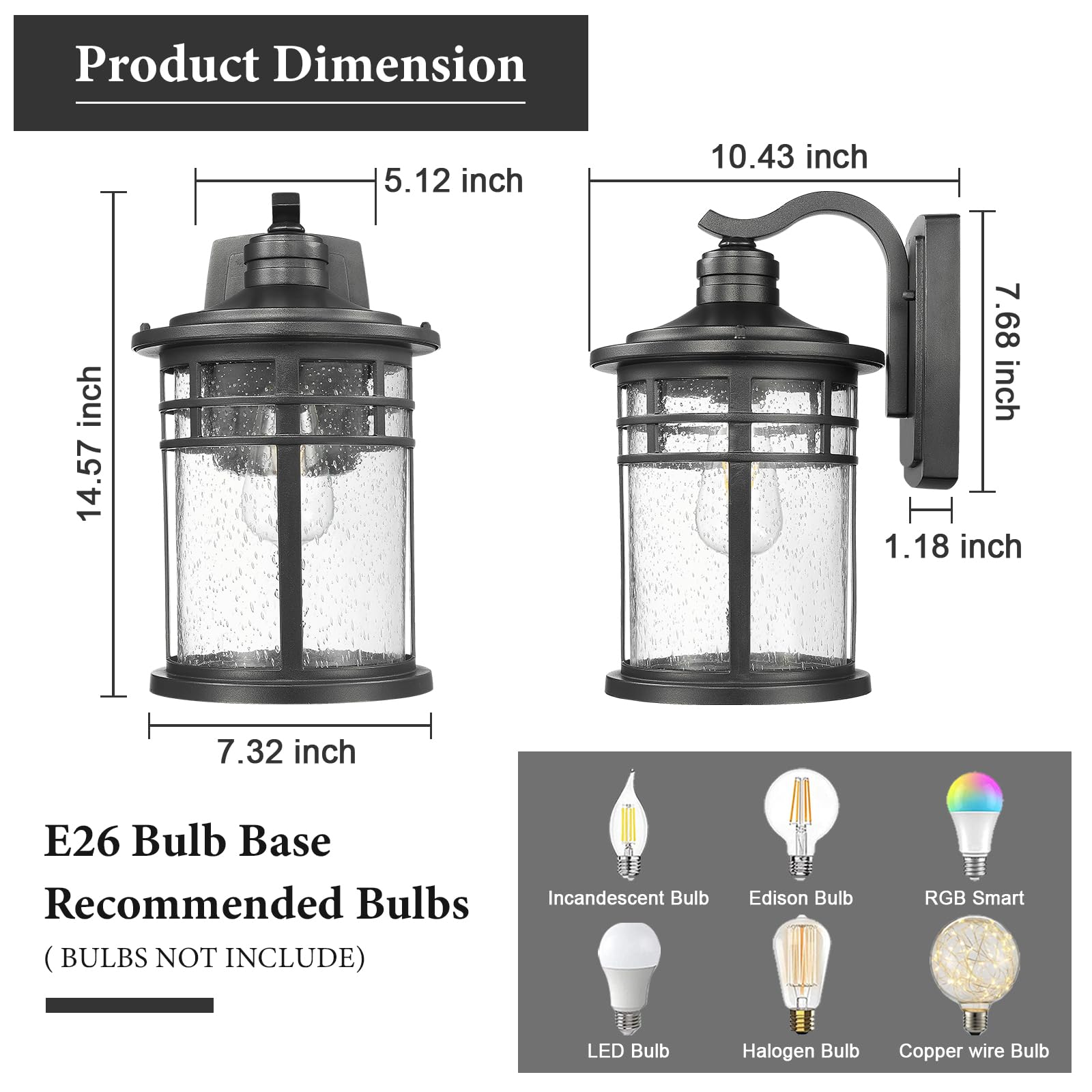 Outdoor Porch Lights Wall Mount, Outdoor Light Fixtures Sconces Wall Lighting with Seeded Glass Waterproof Exterior Lights for Patio Yard House Hallway Doorway Garage(1 Pack, White)