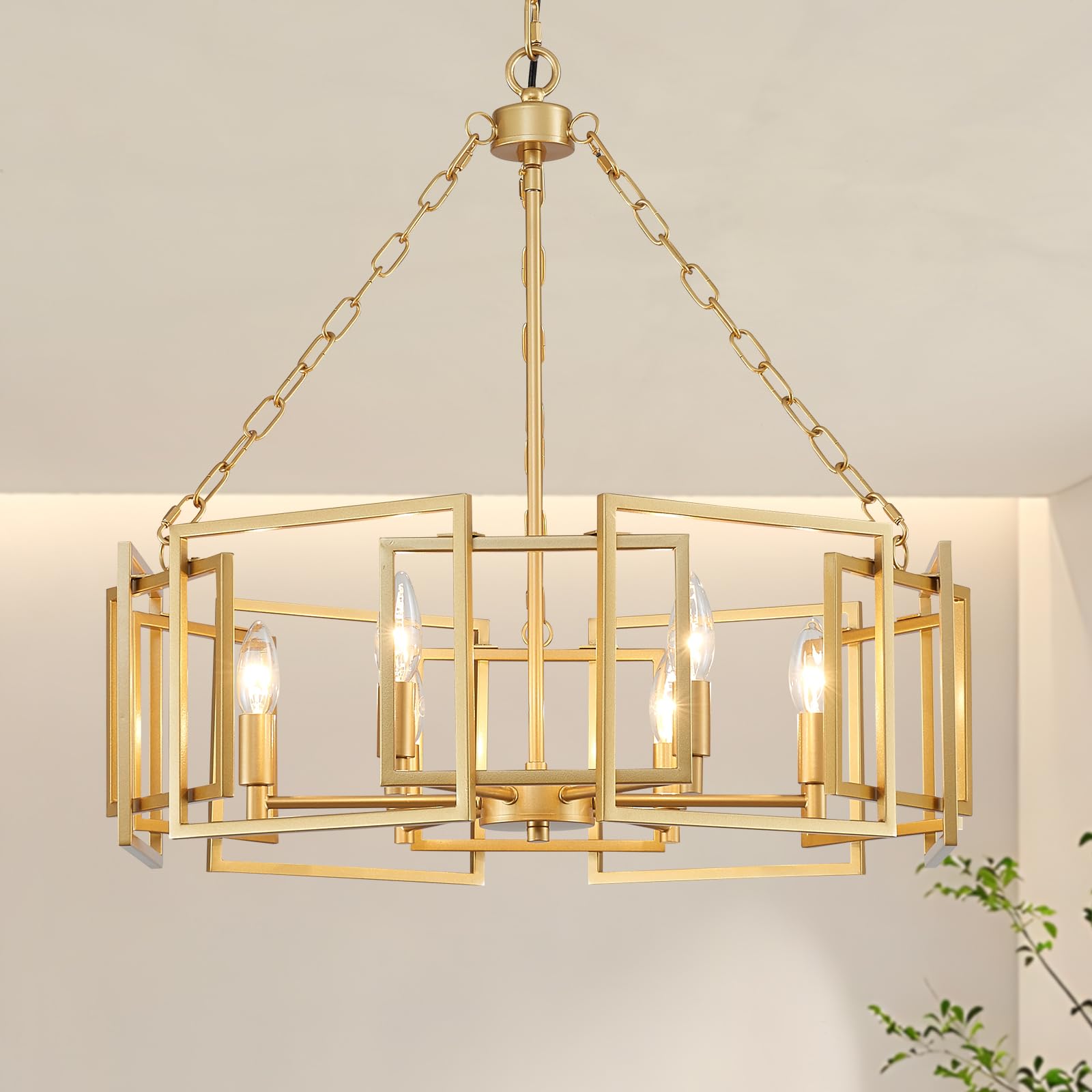 Gold Chandelier 5-Light Modern Kitchen Island Lighting Fixtures, Farmhouse Pendant Light 20 inches Retro Height Adjustable Ceiling Light for Dining Room, Bedroom, Living Room,Foyer