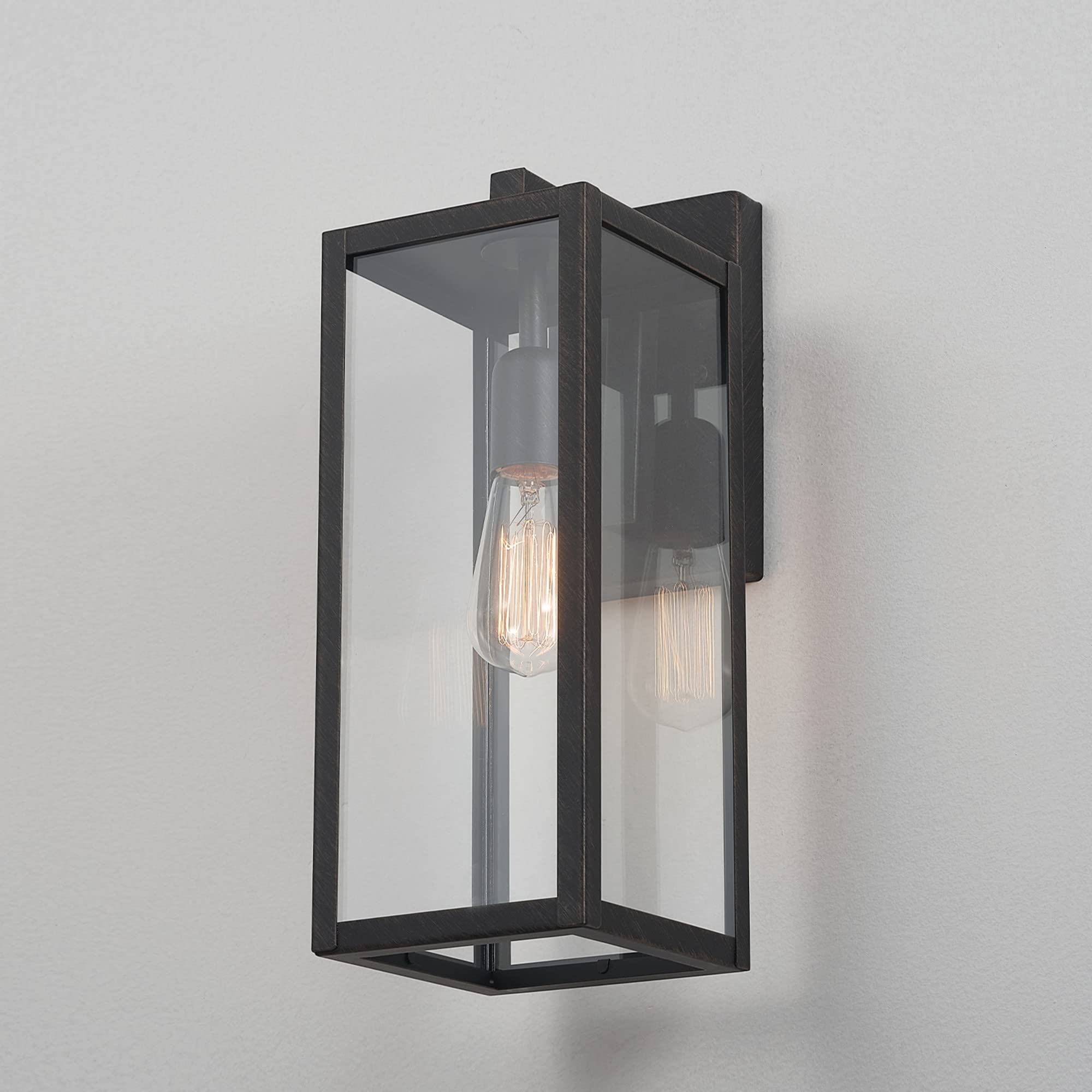 1-Light Outdoor Indoor Wall Sconce, Matte Black, Clear Glass Shade 16