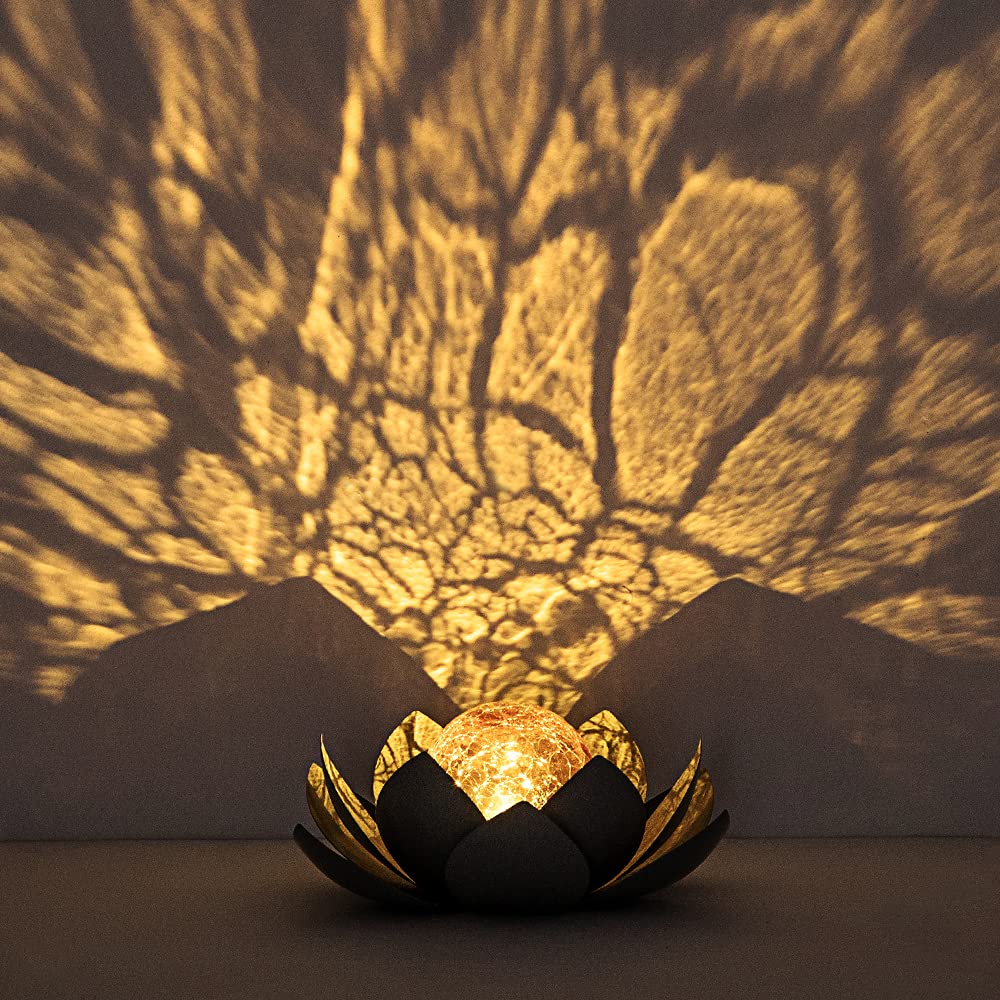 Solar Light Outdoor Waterproof Garden Light Metal Glass Decorative LED Lotus Flower Table Lamp