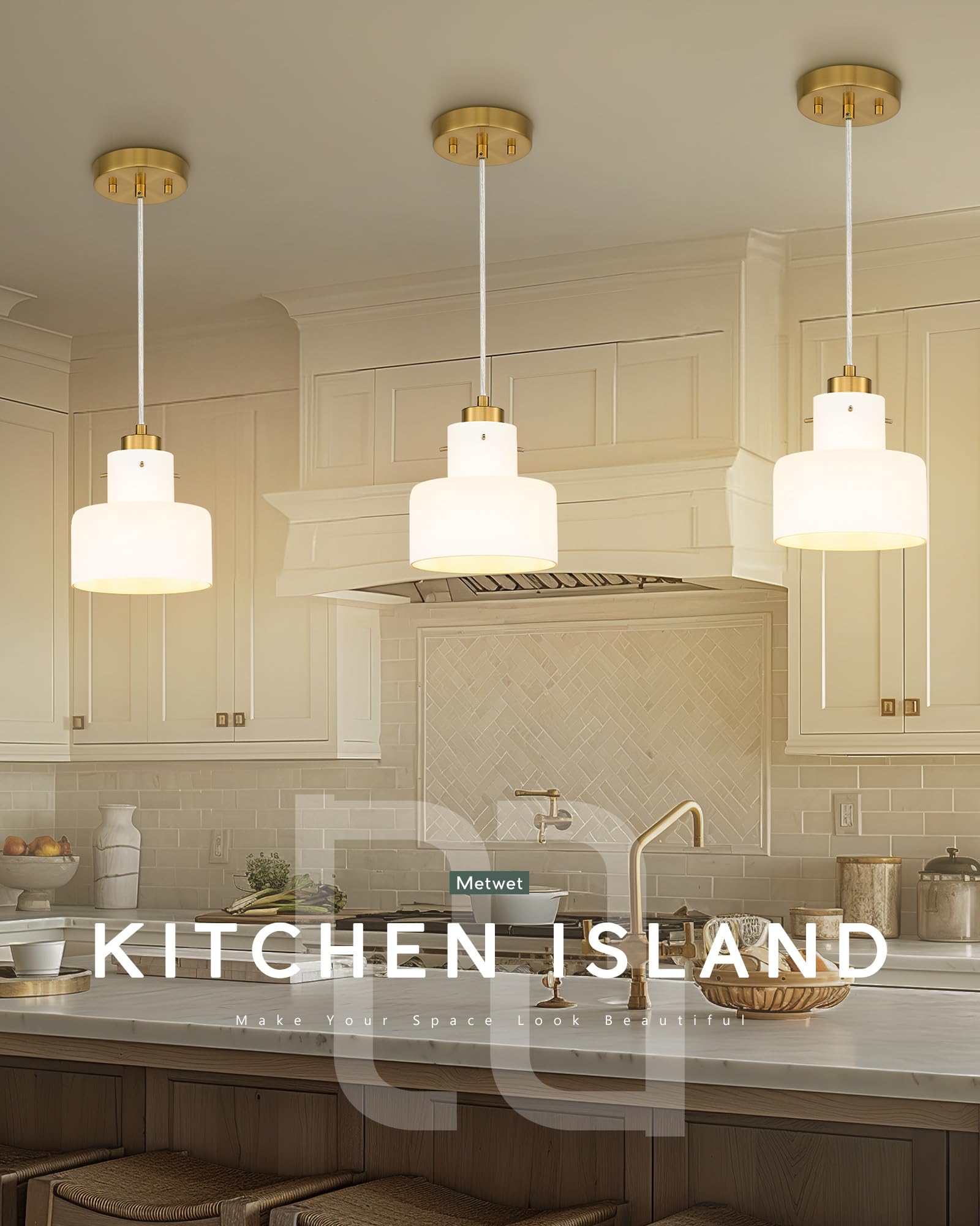 2 Pack Pendant Lights Kitchen Island, 6" Brushed Gold Pendant Light Fixtures Over Island with Clear Glass Shade, Modern Brass Kitchen Island Lighting for Dining Room Entryway, PL124-BG-2PK