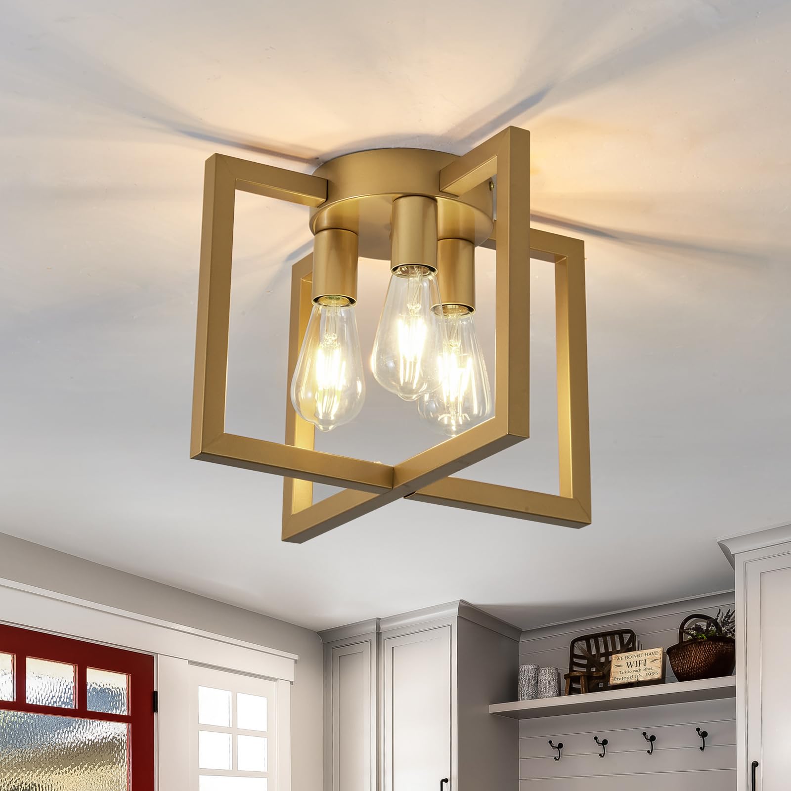 ZGLAOJT 4-Lights Ceiling Light Gold Light Fixture Industrial Flush Mount Ceiling Light Farmhouse Chandelier Lighting for Kitchen Island Dining Room Bedroom Foyer Hallway