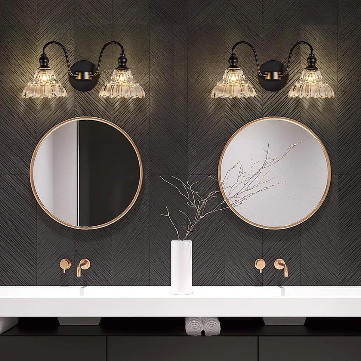 2-Pack Modern Wall Sconces Gold Bathroom Vanity Lighting Fixtures Beautiful Wall Light Set of Two for Bedroom Bathroom Hallway Living Room Decor