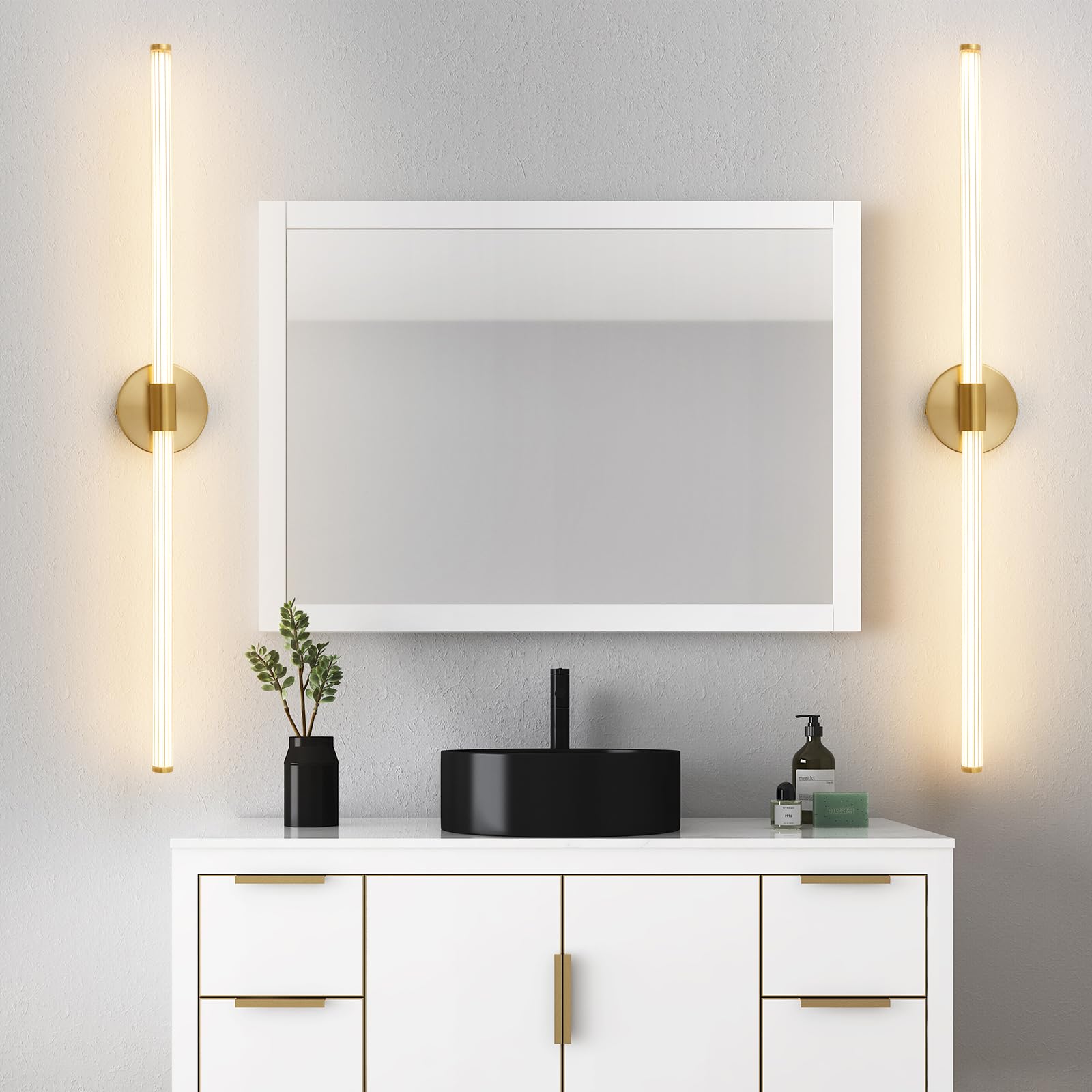 LED Bathroom Light Fixtures Gold Bathroom Vanity Lights Over Mirror 360° Full Lighting Dimmable LED 22 inch Vanity Light Bar Modern Wall Sconce Warm Light for Bedroom Living Room