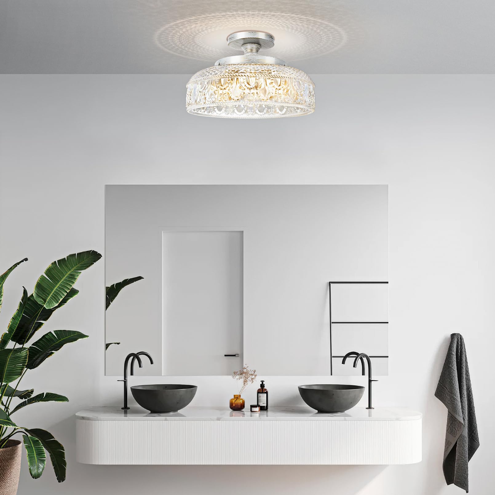 Semi Flush Mount Ceiling Light, Upgraded Larger Golden Hallway Light Fixture, 3-Bulb Globe Glass Close to Ceiling Light,Indoor Hanging Light for Bedroom Kitchen Porch Hallway,Bulbs Not Included