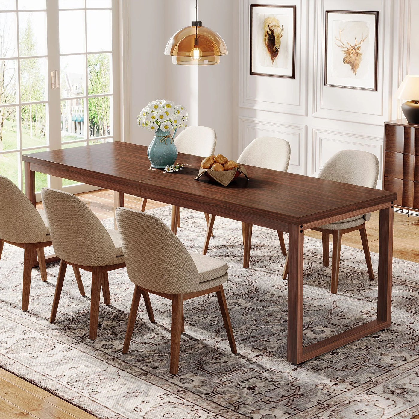 Reina Wooden Dining Table | Modern Rectangular Kitchen Table for 6-8