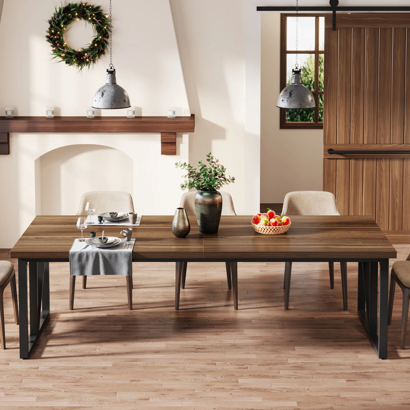 Mesa de comedor Monter de madera, mesa de cocina rectangular para 8-10 personas
