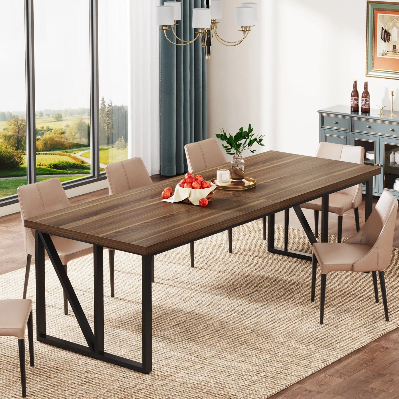 Mesa de comedor Monter de madera, mesa de cocina rectangular para 8-10 personas