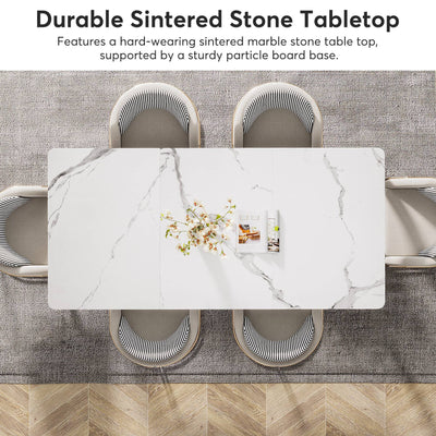 Mesa de comedor moderna Rever | Mesa de cocina de piedra sinterizada de mármol de 63" con patas de metal rectangulares