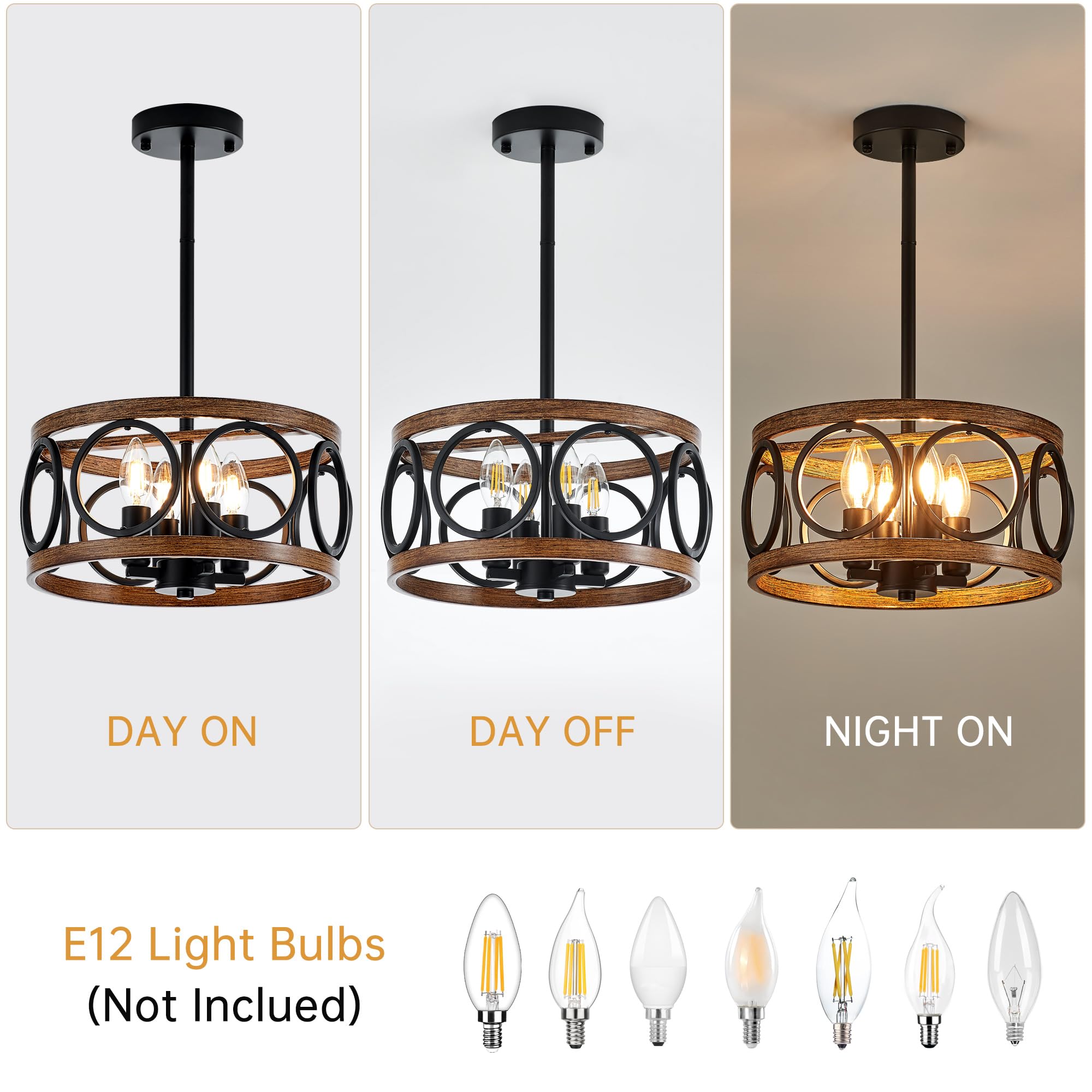 6-Light Farmhouse Wood Pendant Light,22.83'' Vintage Rustic Brown Oak Wood Chandeliers,Retro Industrial Hanging Light Fixtures for Dining Room Entryway, Bedroom