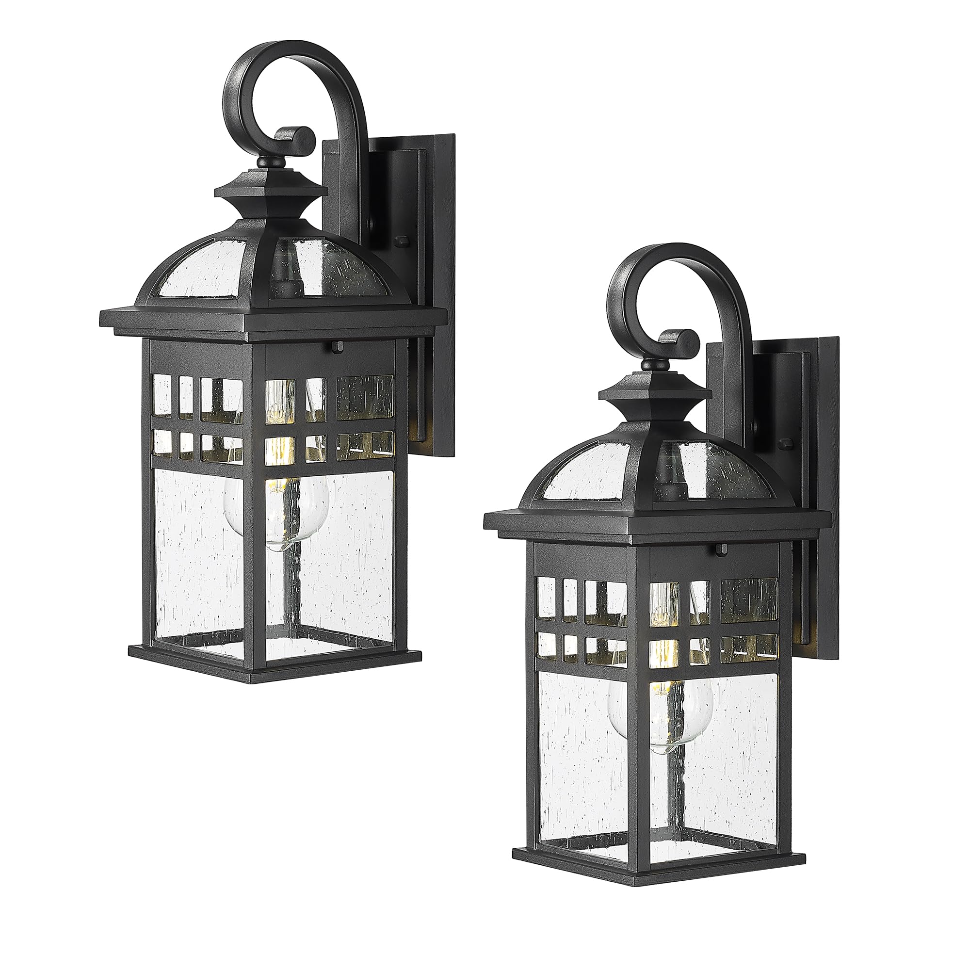 20 Inch Outdoor Pendant Light for Porch, Outdoor Chandelier for Porch, Die-Cast Aluminum with Seeded Glass, Black Finish, DE281H-M BK