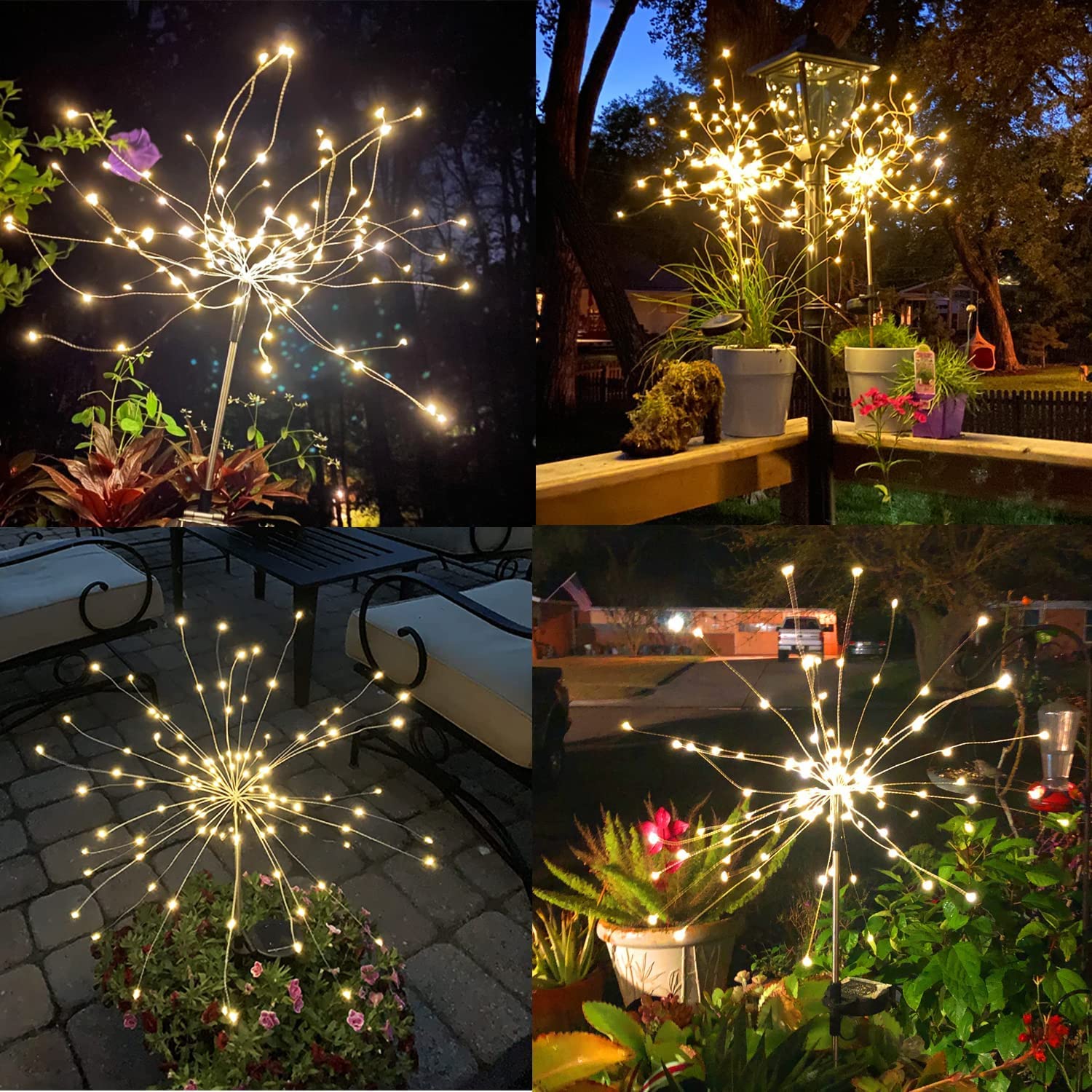 Solar Firework Lights, 2 Pack 120 LEDs 2 Lighting Modes Outdoor Waterproof for Garden Patio Walkway Pathway Party Wedding Christmas Decorative - Cool White