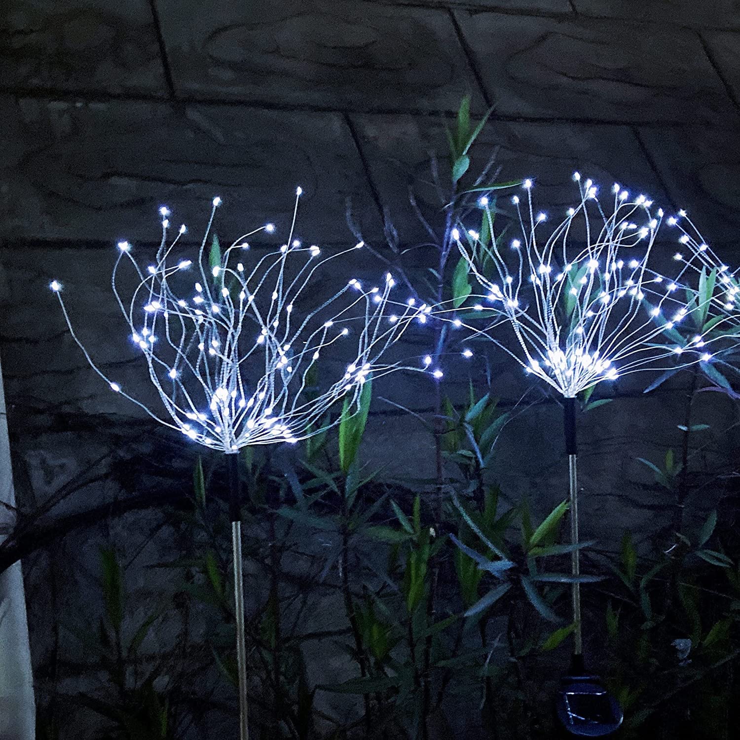 Outdoor Solar Lights Firework, 2 Pack 120 LEDs Waterproof Solar Lights for Outside Garden Yard Pathway Fence - Warm White