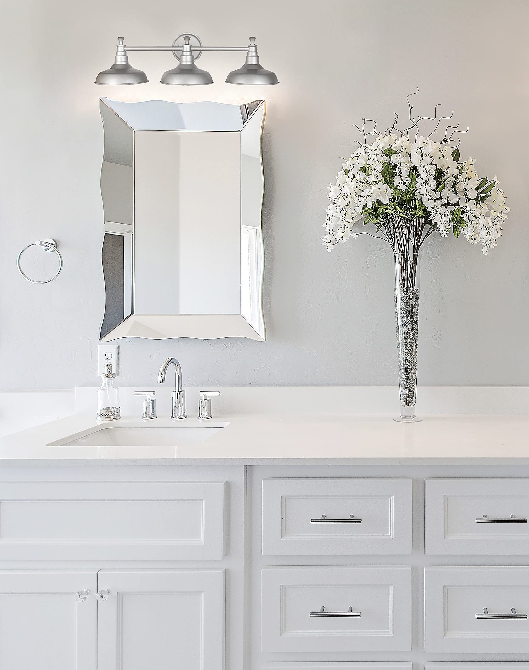 Industrial Farmhouse 3-Light Indoor Bathroom Vanity Light with Metal Shades for Over the Mirror, Galvanized Paint