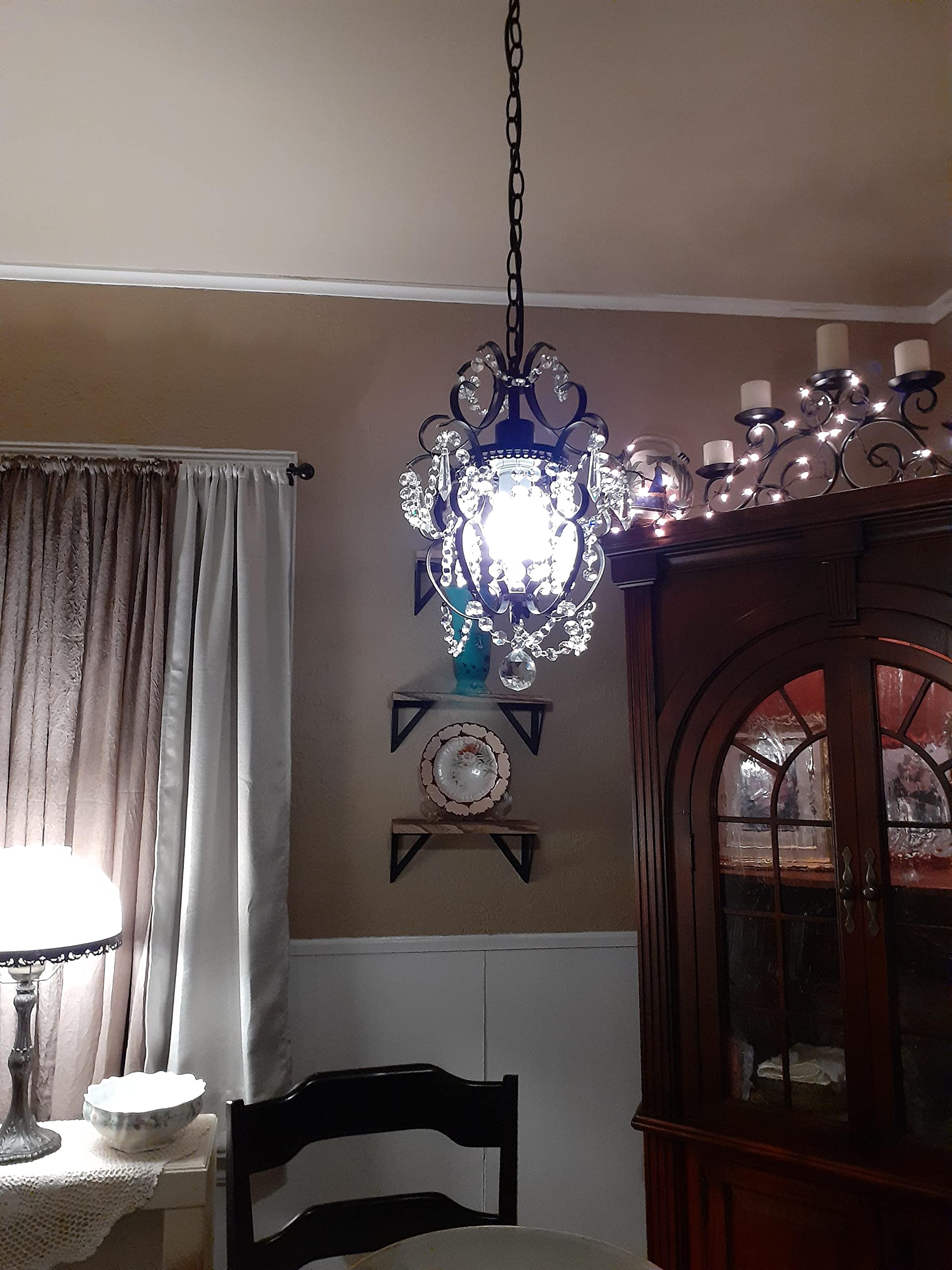 Mini Chandelier White Crystal Chandelier 1 Light Elegant Chandelier Crystal Iron Ceiling Light Fixture for Bedroom,Farmhouse,Foyer