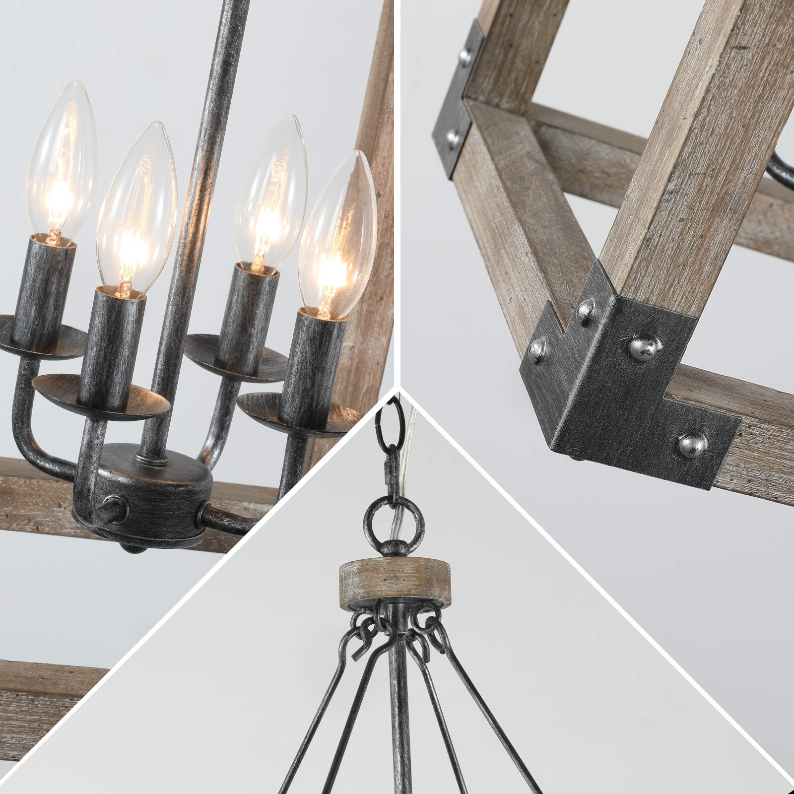 Farmhouse Chandelier,Wood Pendant Light,4-Light Wooden Ktchen Pendant Lighting Over Island,Foyer,Entryway,Hallway,Bedroom,Living Room,Kitchen