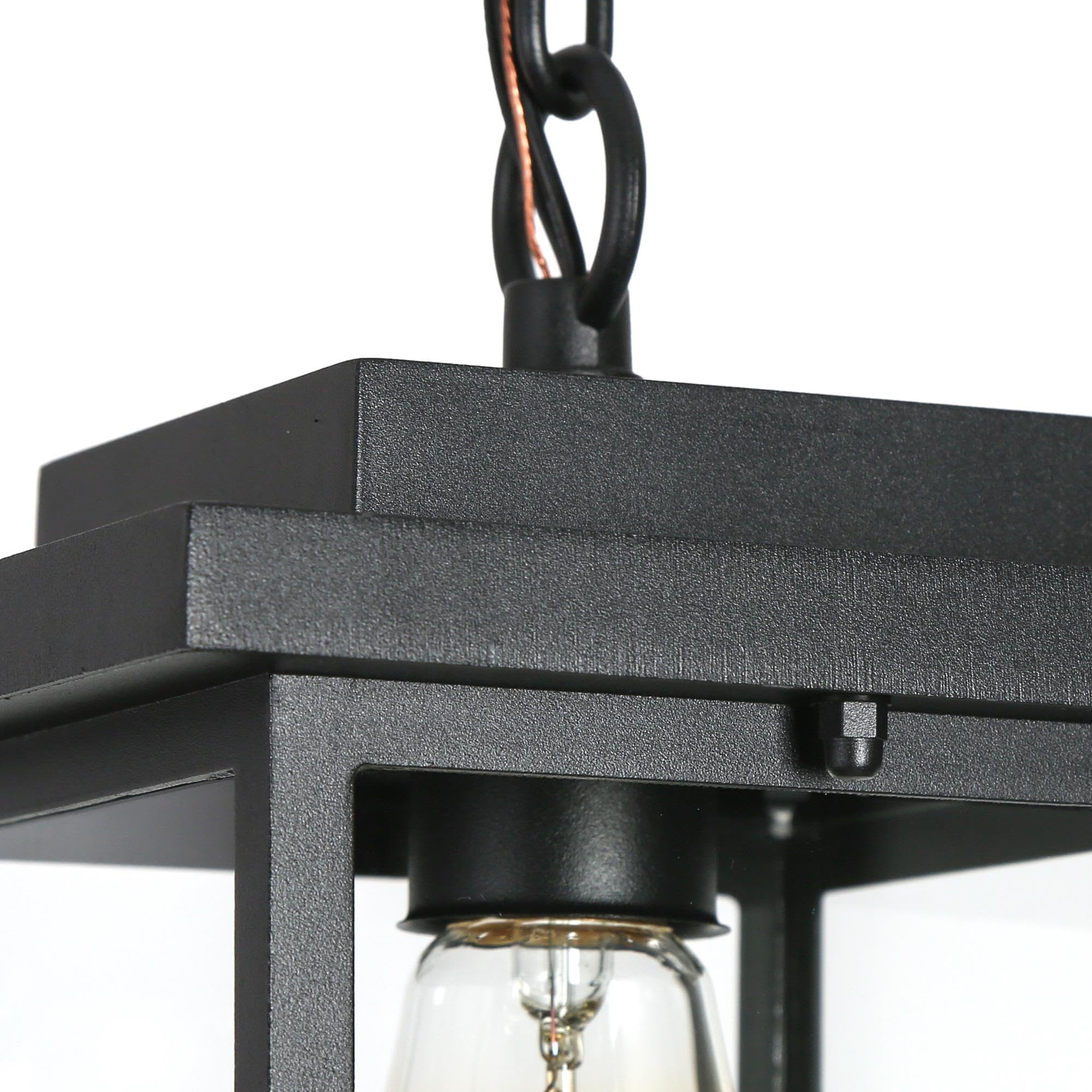 Outdoor Pendant Light Fixture, Black Farmhouse Outdoor Pendant Lights for Porch with Clear Glass, Modern Rectangular Exterior Hanging Lantern Light Fixtures