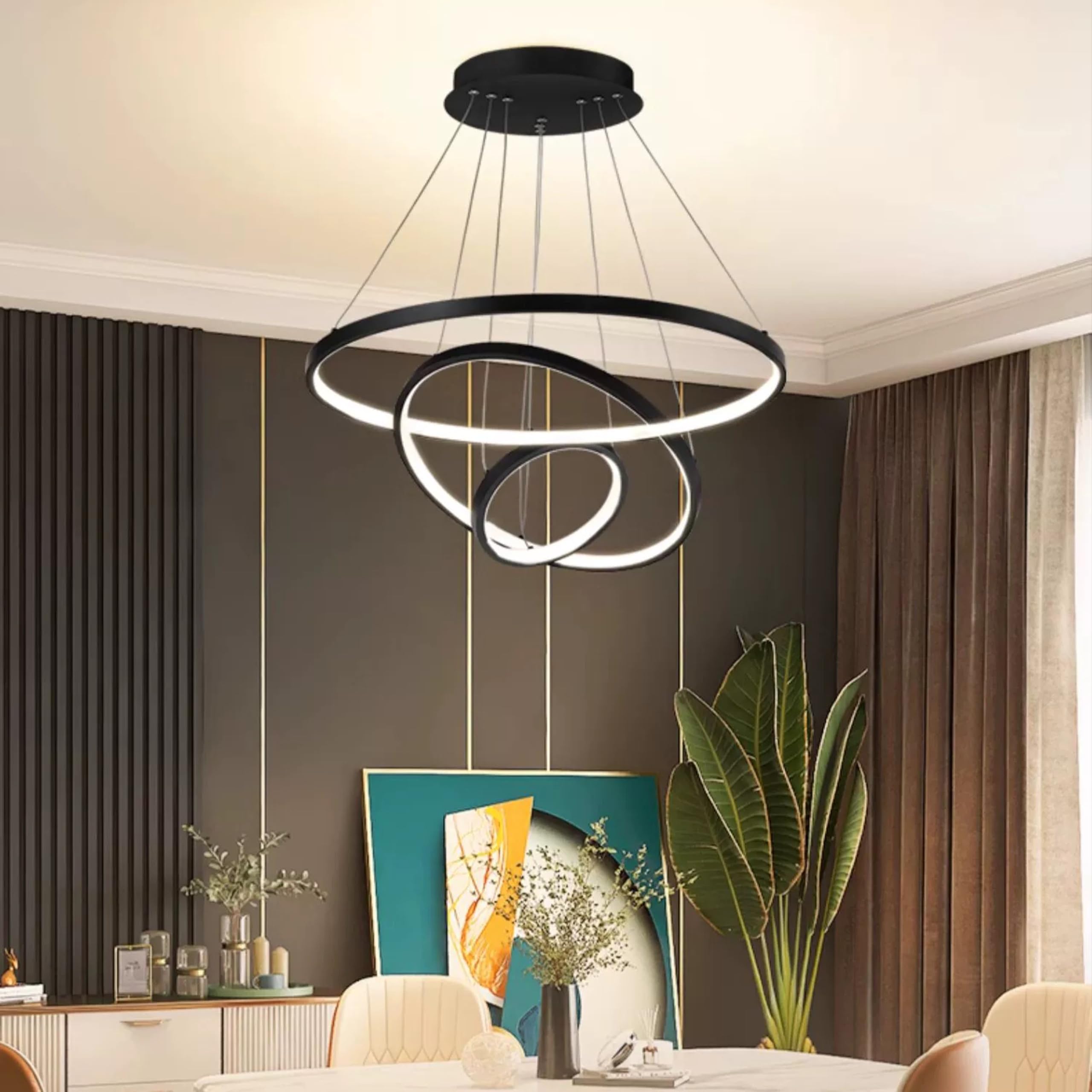 Modern LED Chandelier Contemporary Pendant Lighting Ring Light Fixture Gold with 4000K and 59in Height Adjustable Hanging Lamp for Kitchen Island Hallway Foyer Closet Corridor