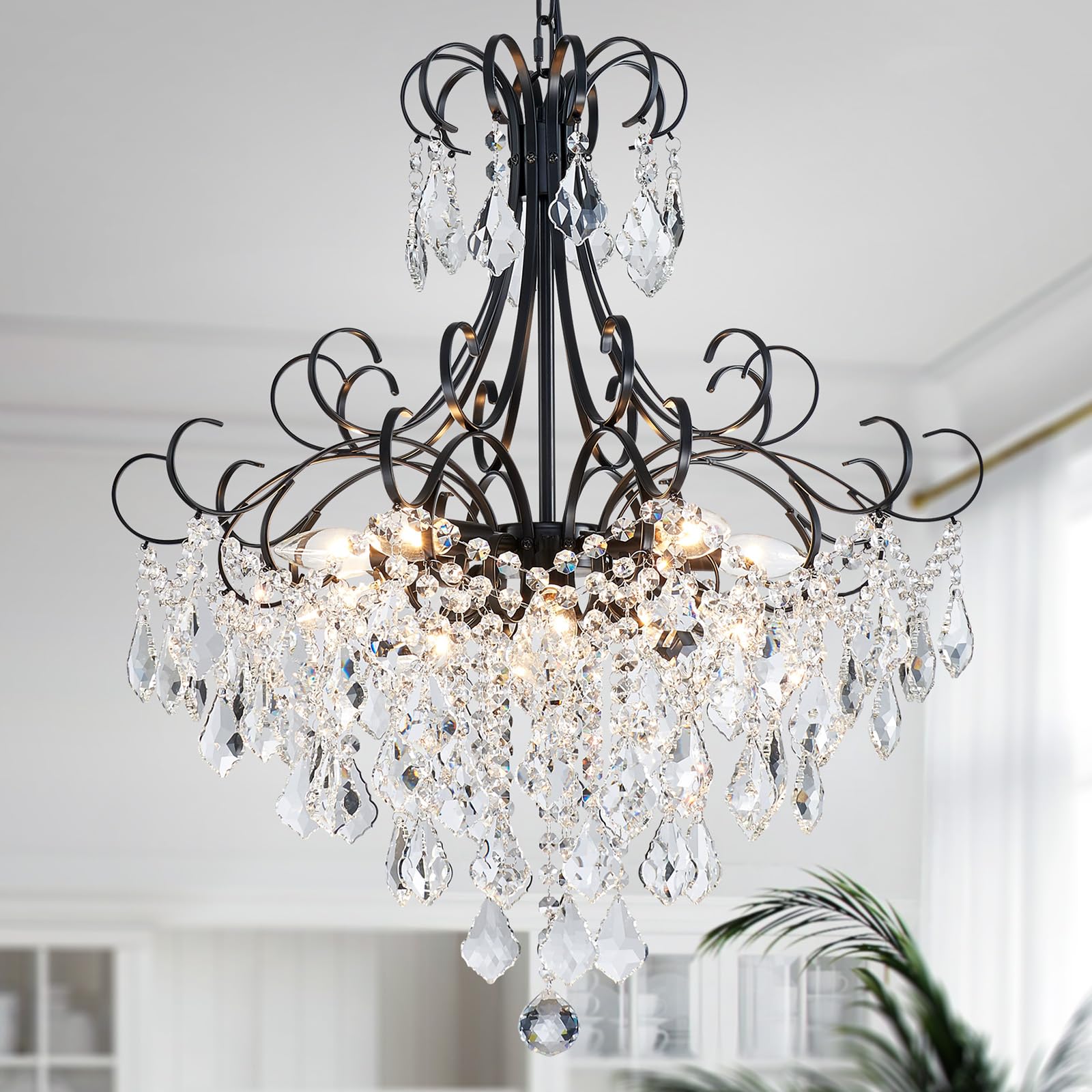 Crystal Chandelier Flushmount Ceiling Light Modern Lighting Fixture for Bedroom Hallway Bar Kitchen Bathroom, H 17.5'' x W 19.3'', E12 Base, Gold