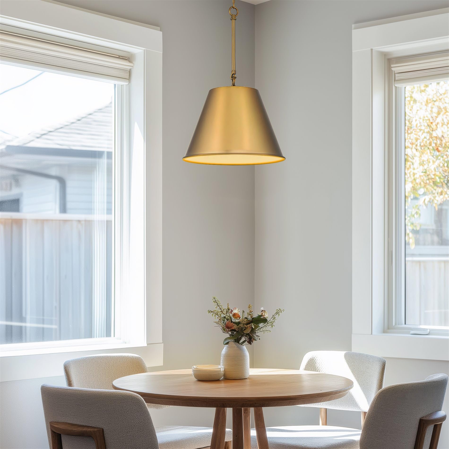 Modern Industrial Pendant Light + Metal Empire Shade, Adjustable Hanging Height, Warm Brass Finish