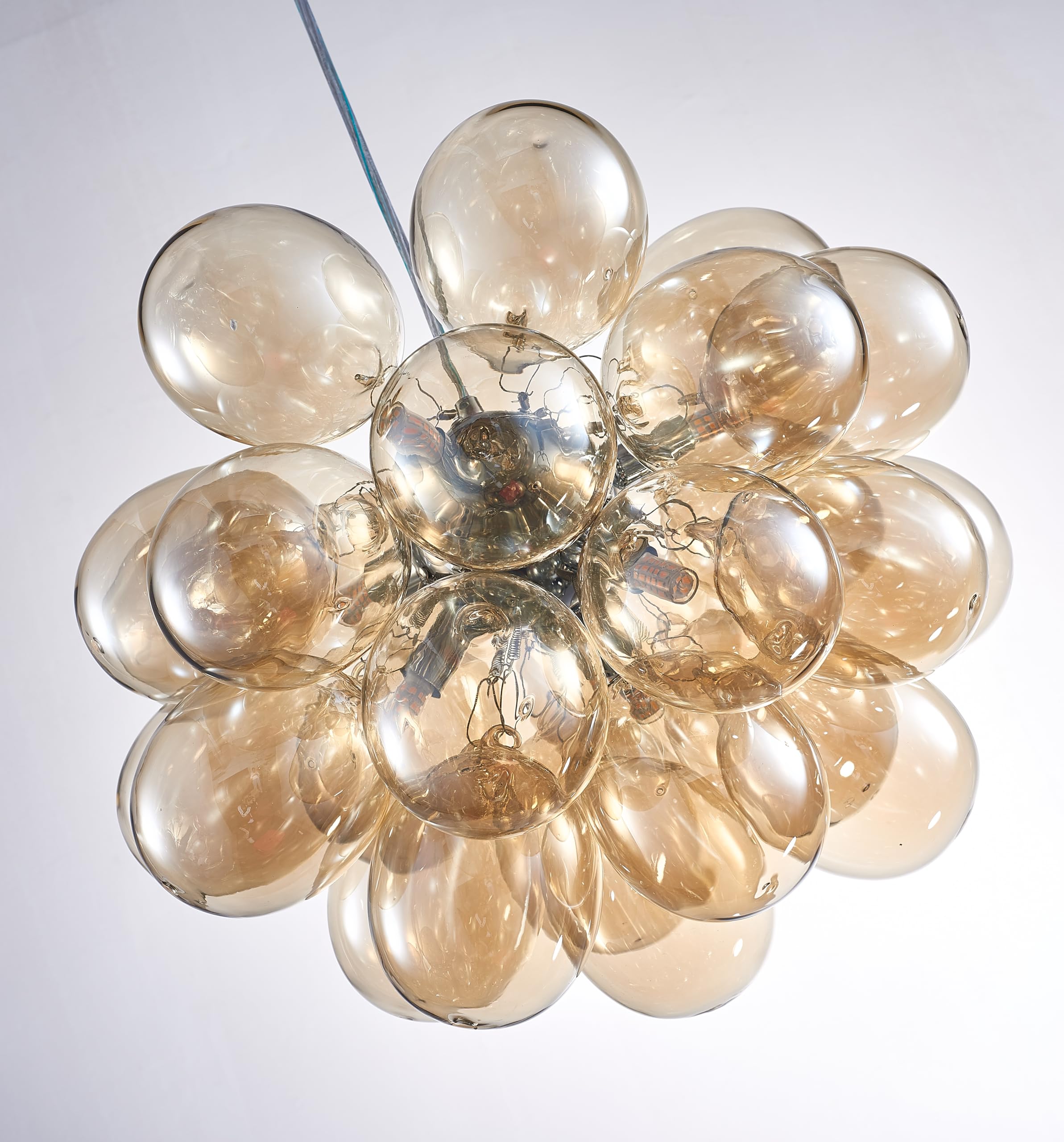 Semi Flush Mount Ceiling Bubble Ball Chandelier Lighting Dia 20 Inch Gold Clear Ribbed Blown Glass Chandeliers Ceiling Medallions Light Fixtures for Bedroom, Living Room, Entry, Bathroom